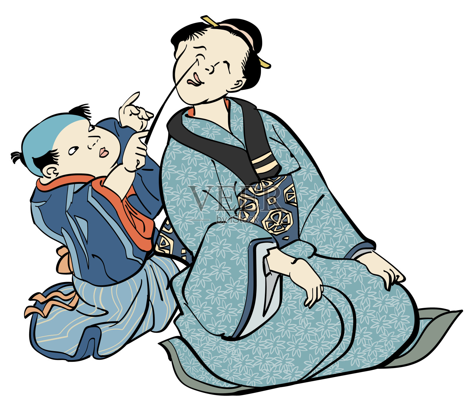 Ukiyo-e-Children玩恶作剧插画图片素材