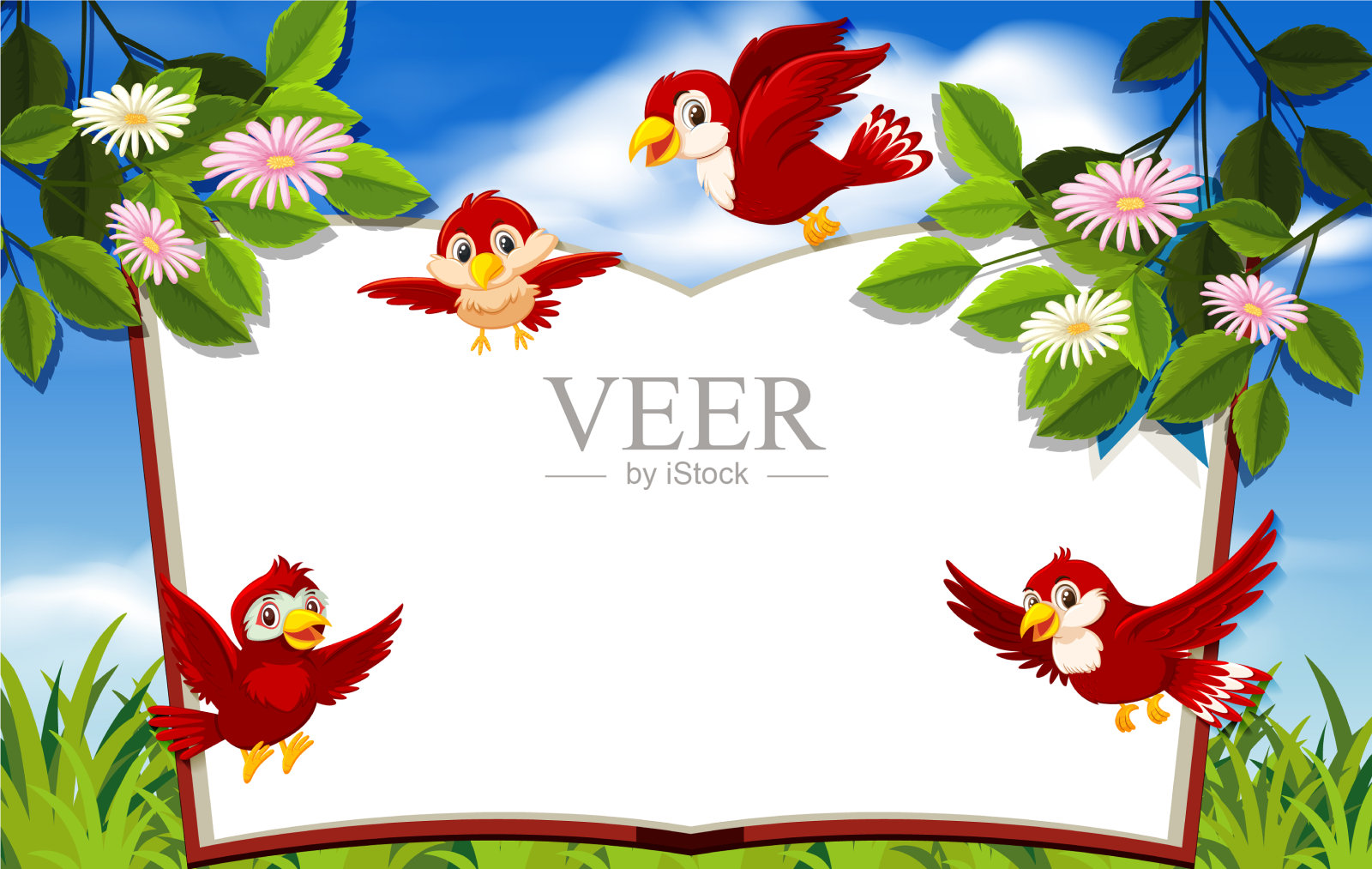 快乐鸟在大自然的背景空白横幅插画图片素材