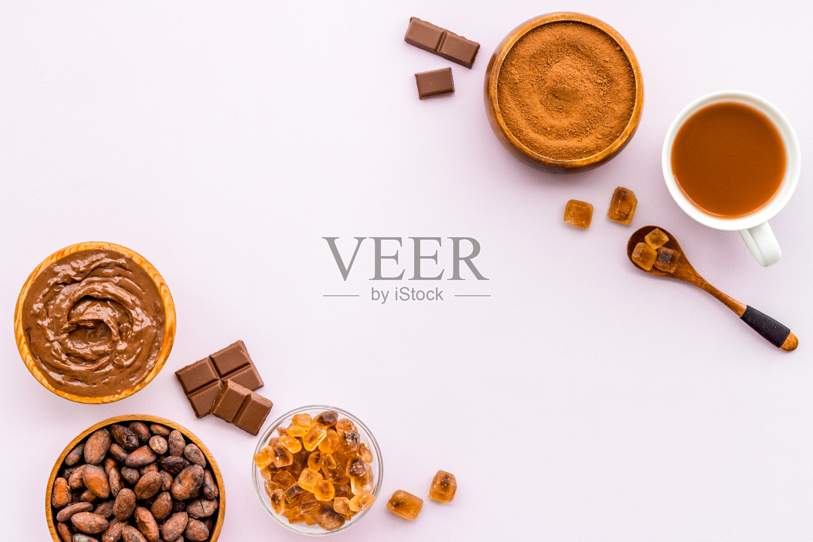 咖啡，可可豆和粉末。巧克力和咖啡背景照片摄影图片