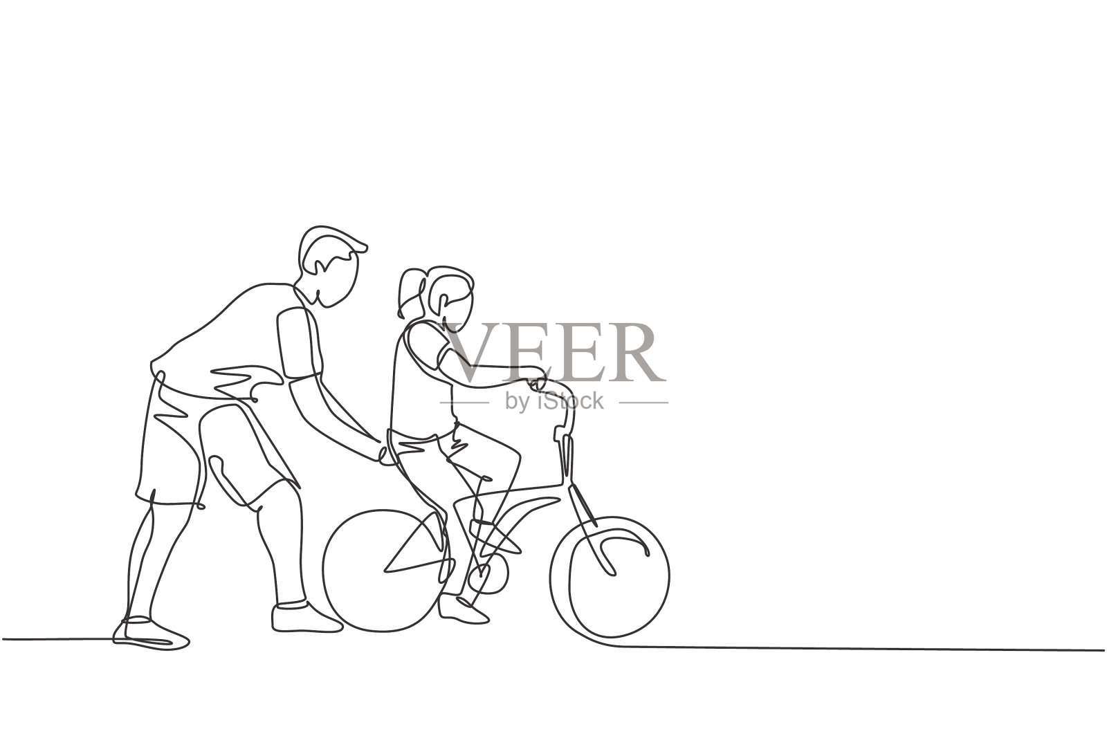 单线连续画小女孩设计元素图片