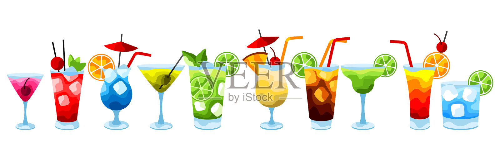 酒精鸡尾酒图标设置设计元素图片