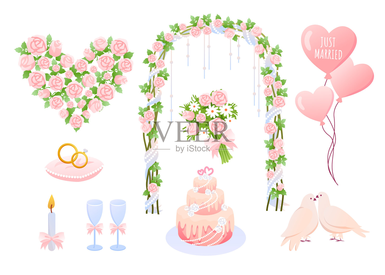 婚礼元素卡通粉色插画图片素材