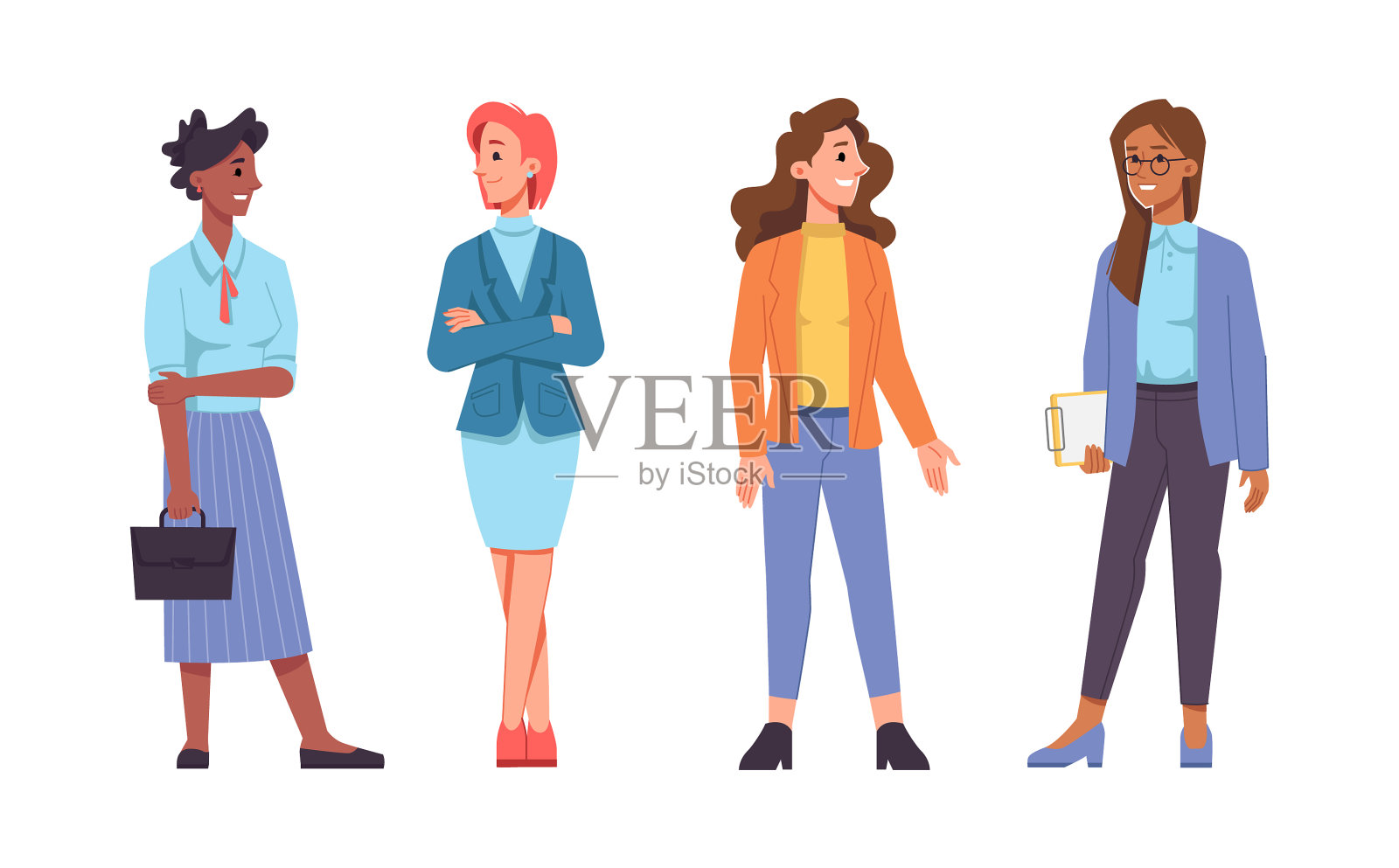 不同种族的商业女性经理客户插画图片素材