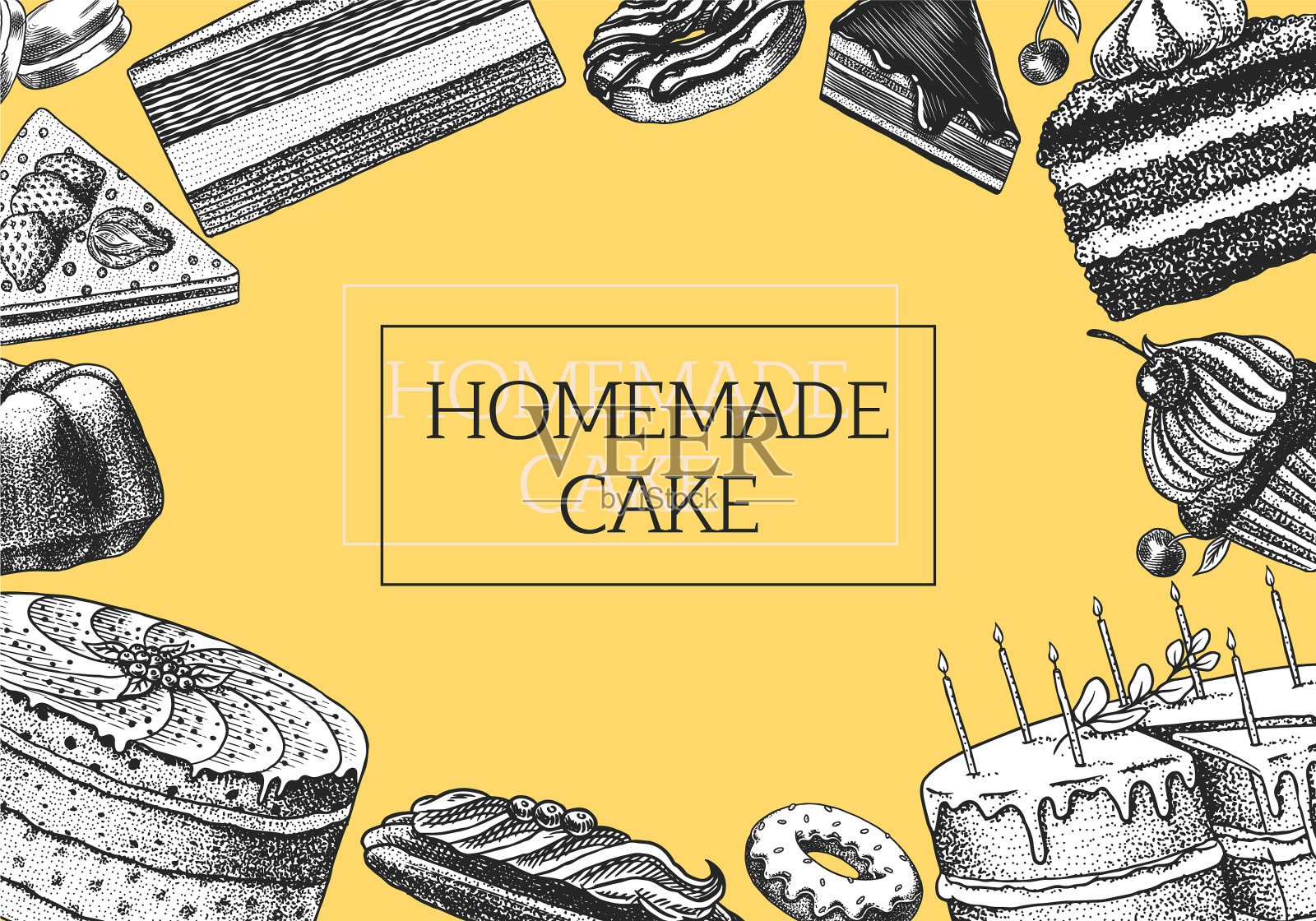 蛋糕横幅或海报手绘烘焙产品插画图片素材