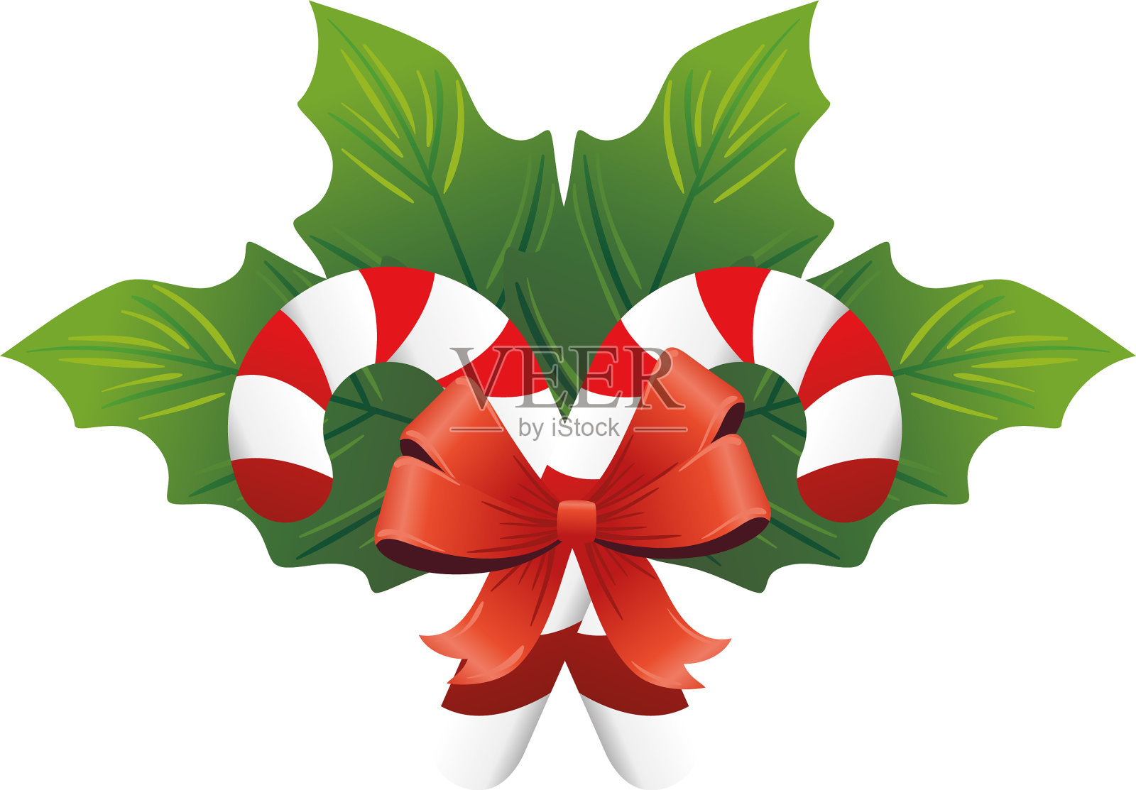 圣诞装饰用甜手杖和树叶设计元素图片