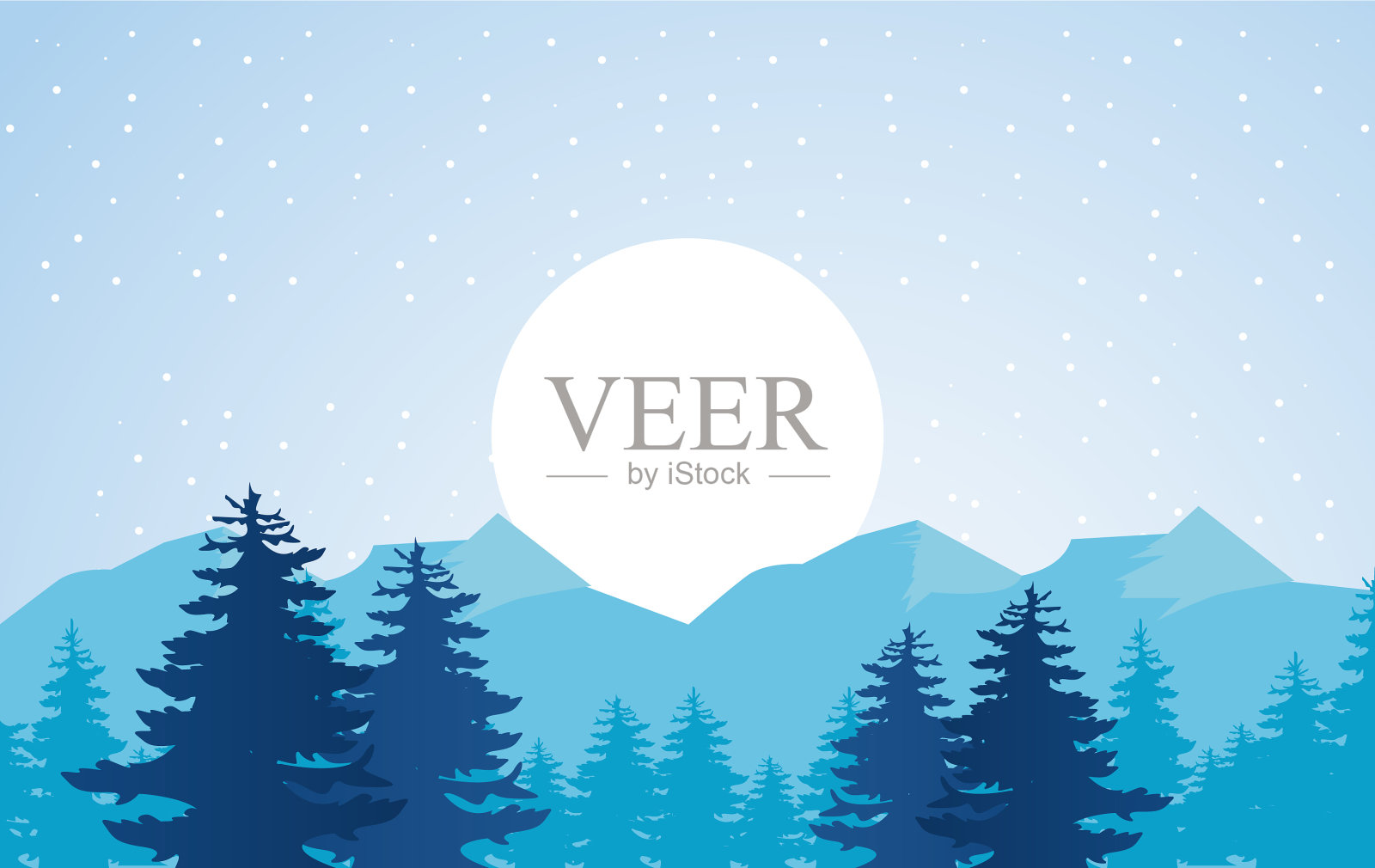 美丽的蓝色冬季风景景色与阳光和插画图片素材