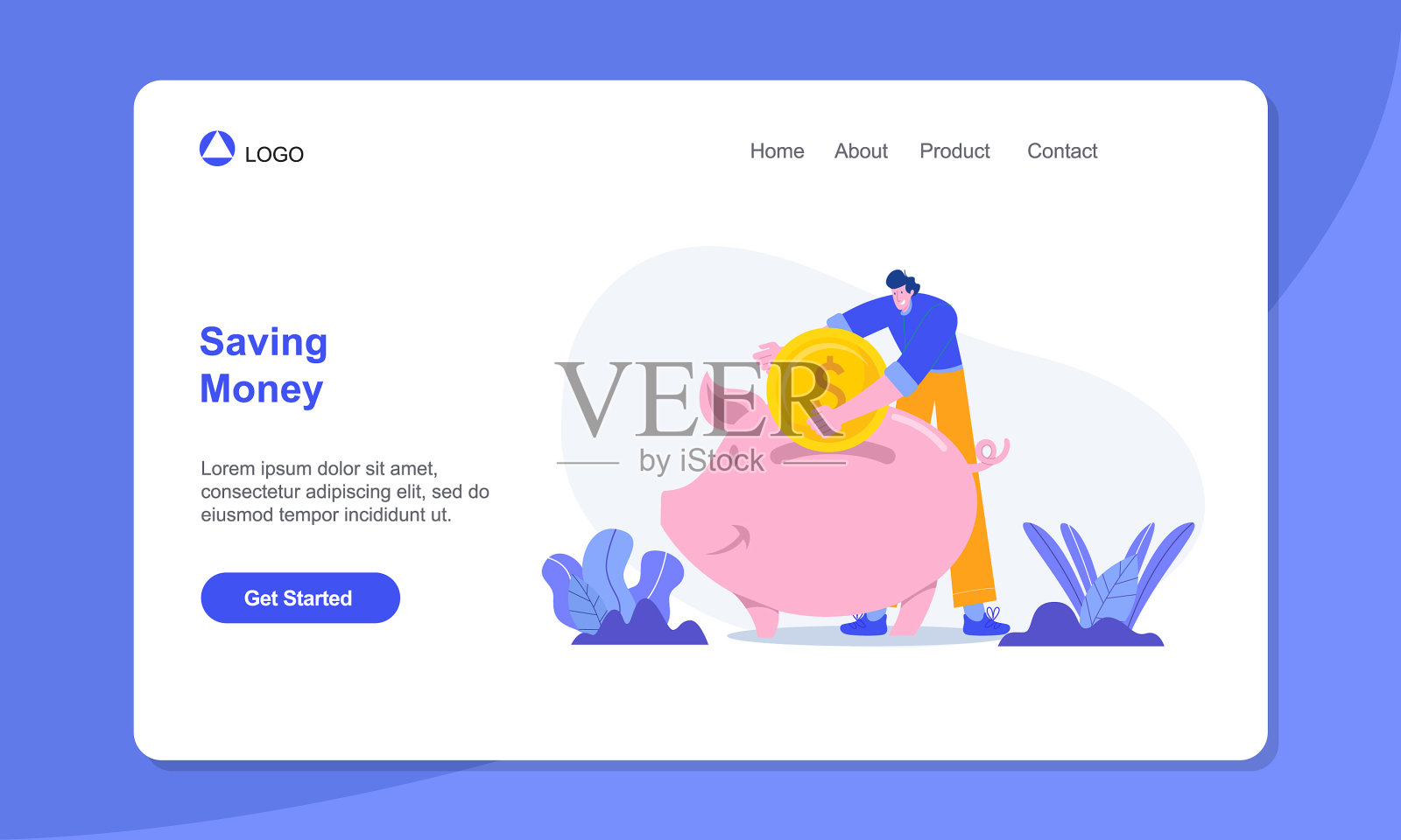 存钱的概念人存钱在小猪里插画图片素材