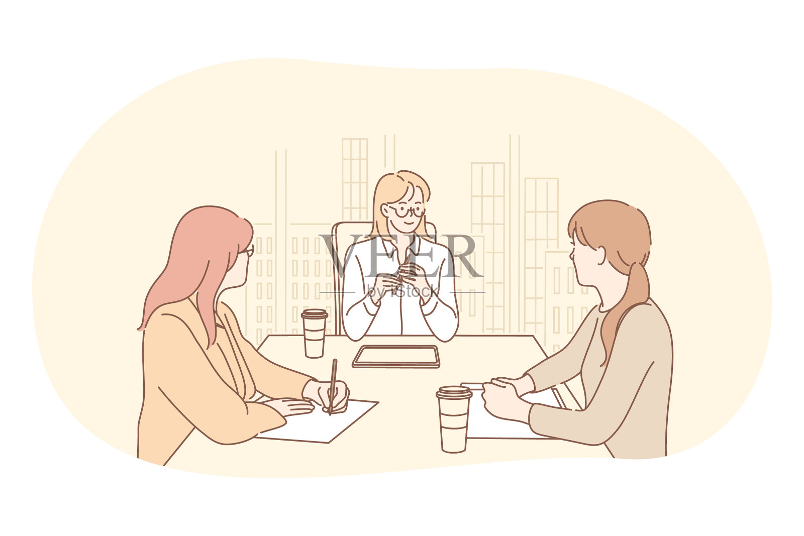 团队谈判会议的办公室概念设计元素图片