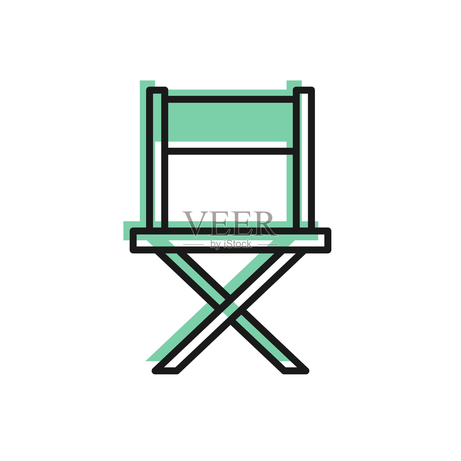 黑线导演电影椅子图标孤立在白色背景。电影行业。向量插画图片素材