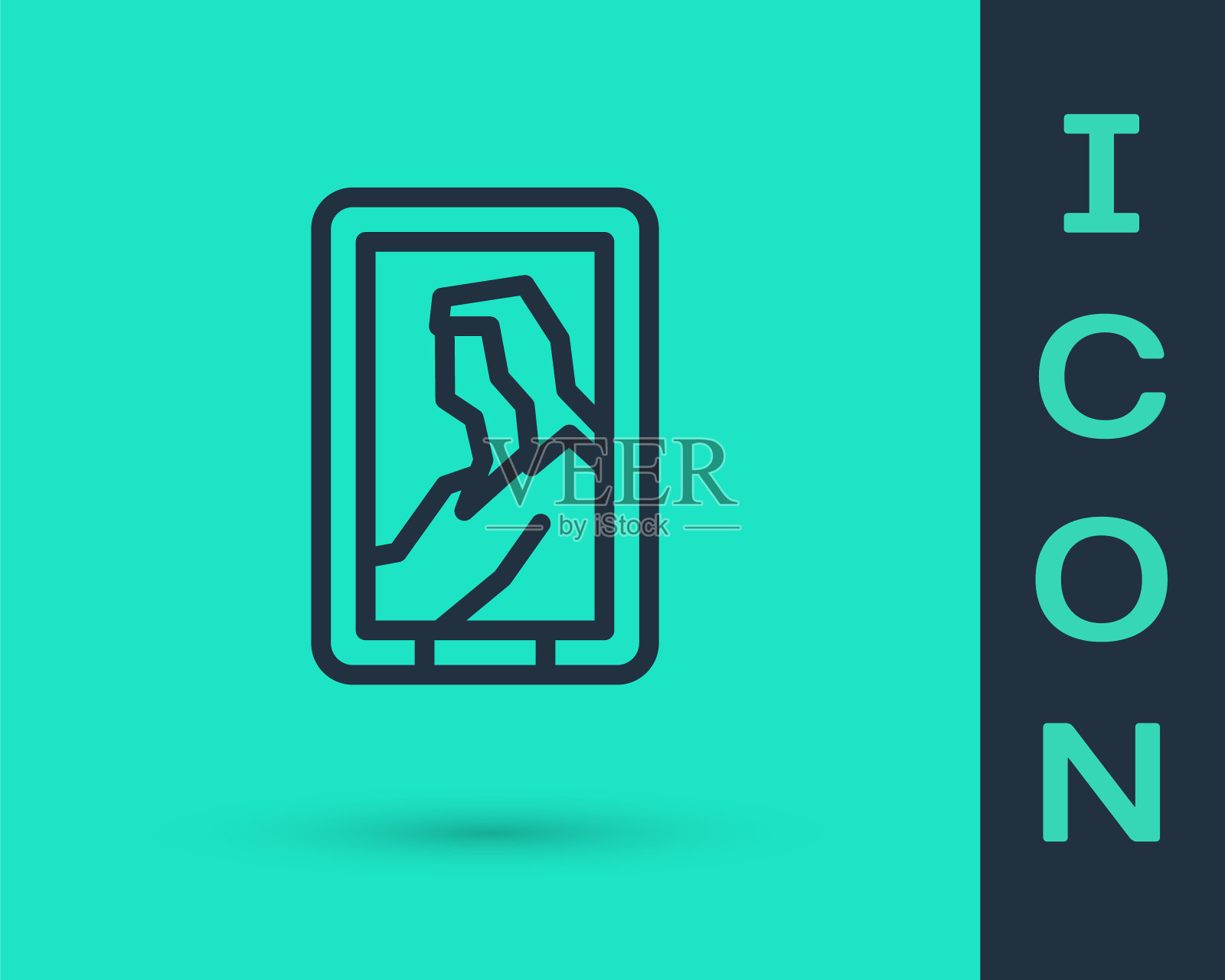 黑线肖像图片在博物馆图标孤立在绿色背景。向量图标素材