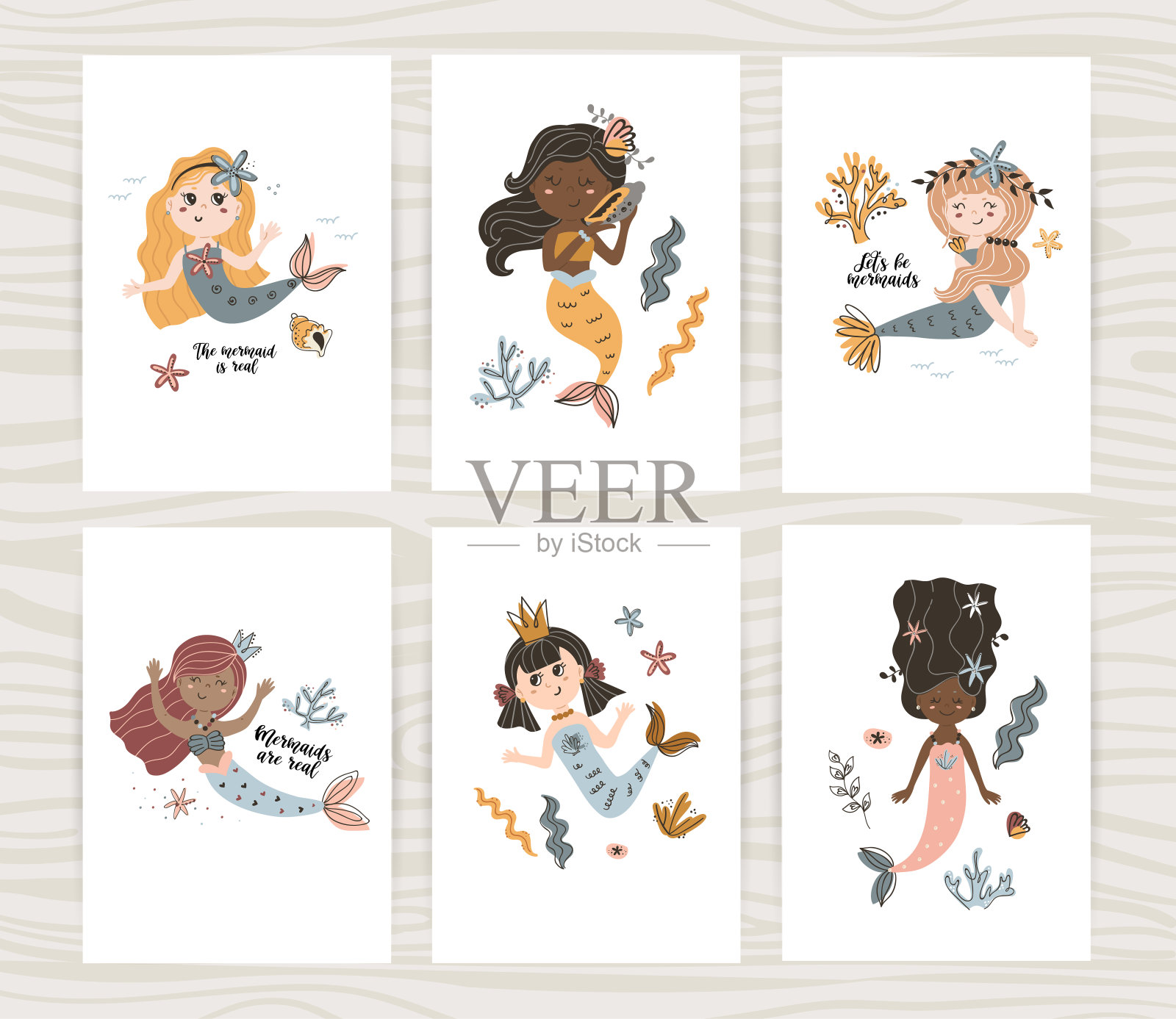 可爱的美人鱼海报收藏。插画图片素材