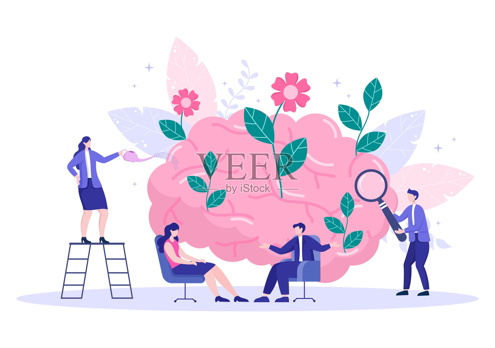 心理健康：心理学、抑郁、孤独、疾病、大脑发育或绝望，心理治疗和精神保健插图插画图片素材