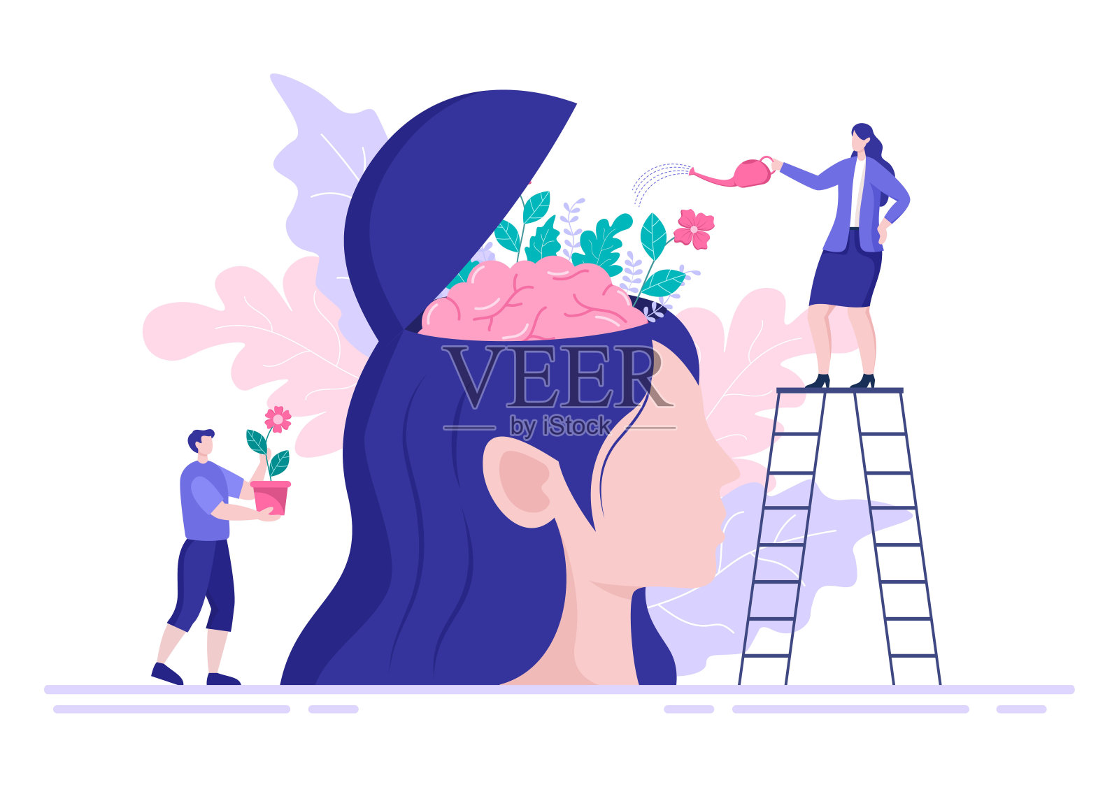 心理健康：心理学、抑郁、孤独、疾病、大脑发育或绝望，心理治疗和精神保健插图插画图片素材