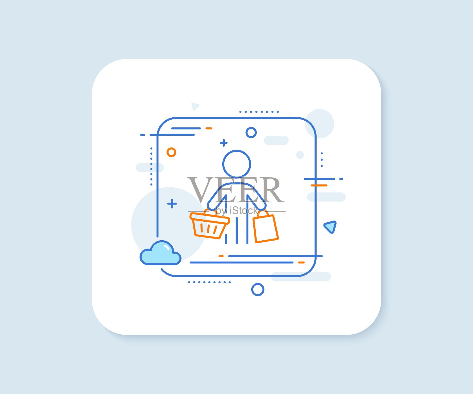 买方与购物车线图标。有提包标志的顾客。向量图标素材