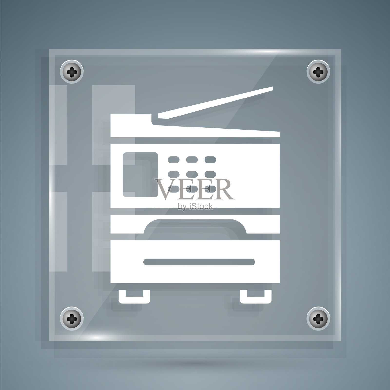 白色打印机图标孤立在灰色背景图标素材