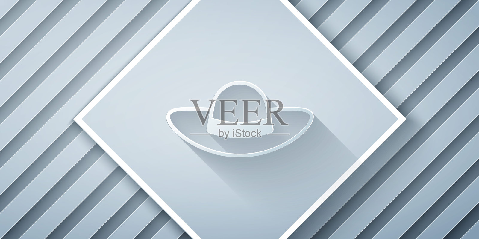 剪纸优雅的妇女帽子图标孤立在灰色背景。纸艺术风格。向量插画图片素材