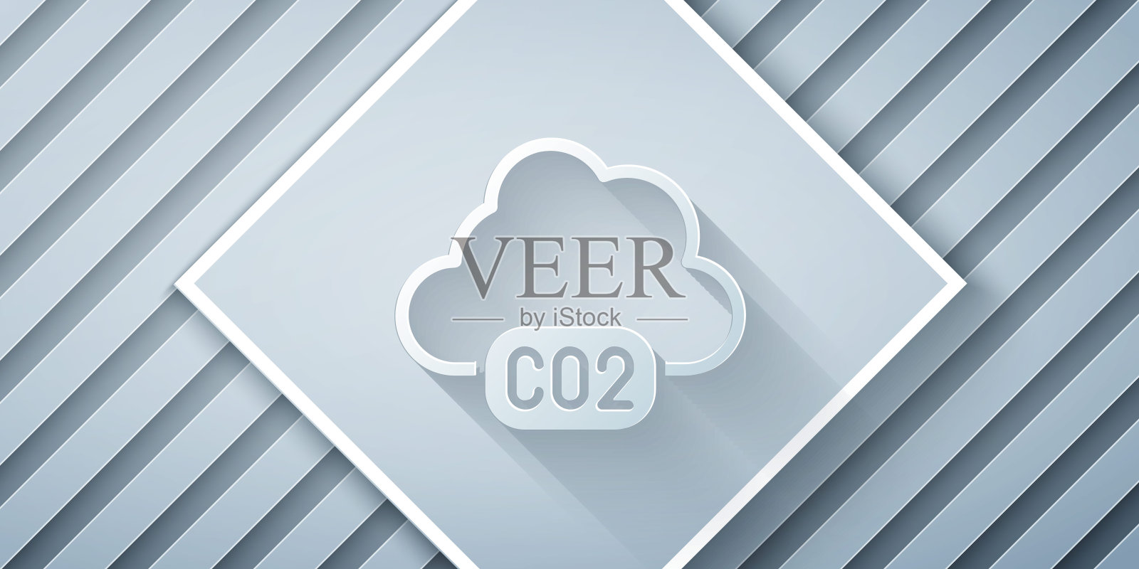 纸张减少二氧化碳排放量在云图标孤立在灰色背景。二氧化碳公式，烟雾污染概念，环境概念。纸艺术风格。向量插画图片素材