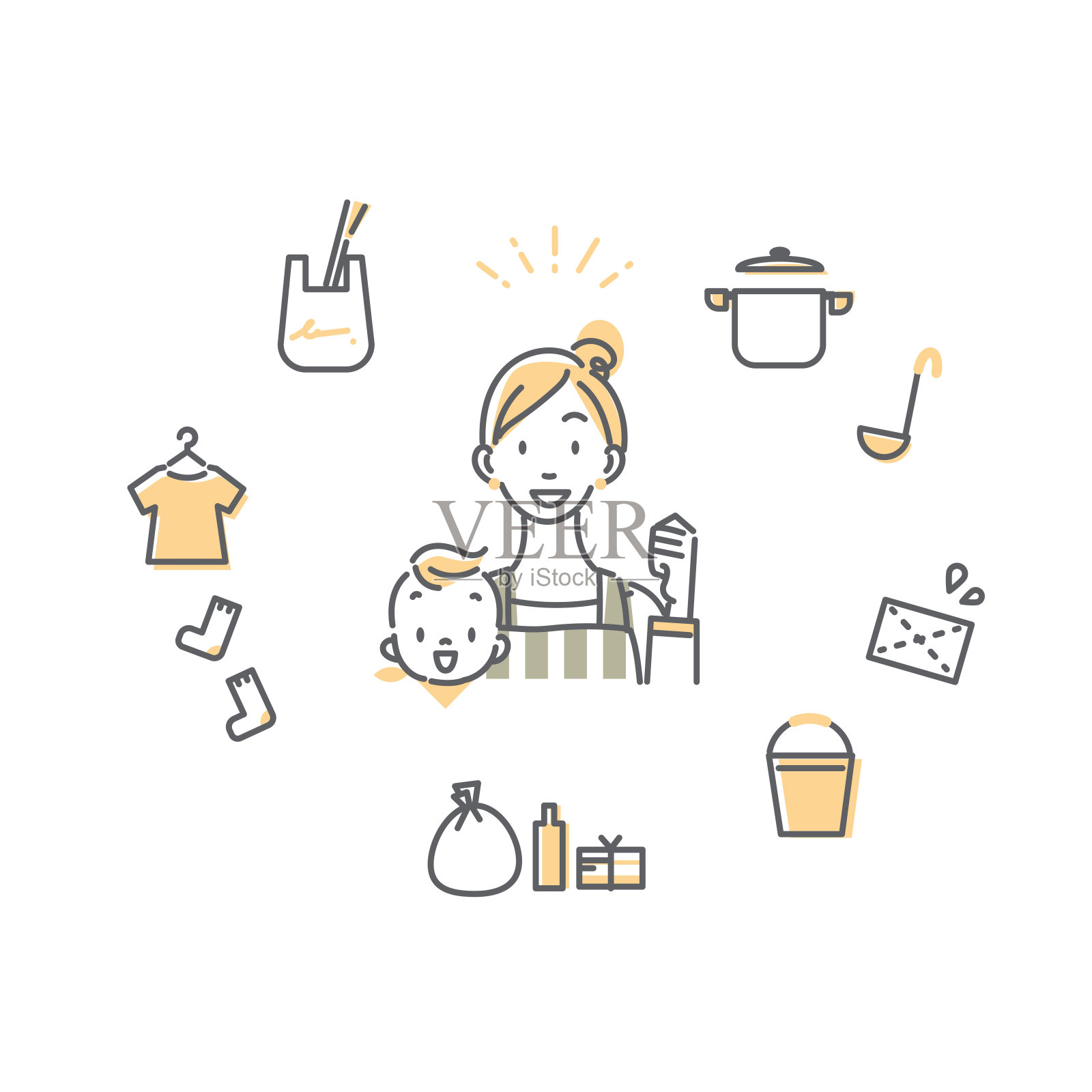 平衡工作与生活，女性事业，双色，线条艺术插画图片素材