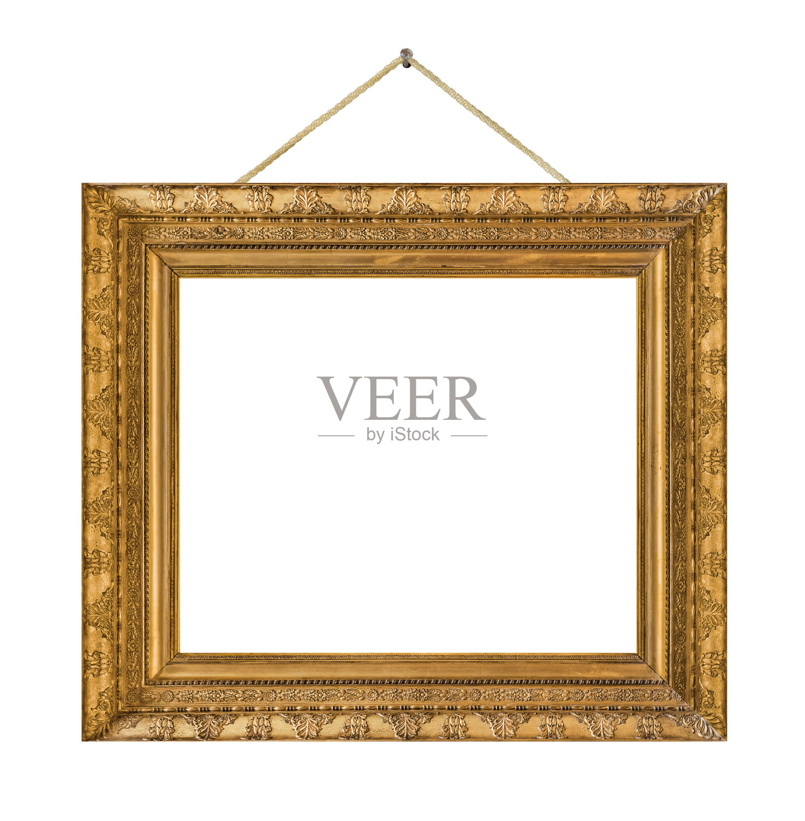 用绳子吊着的旧木制画框照片摄影图片