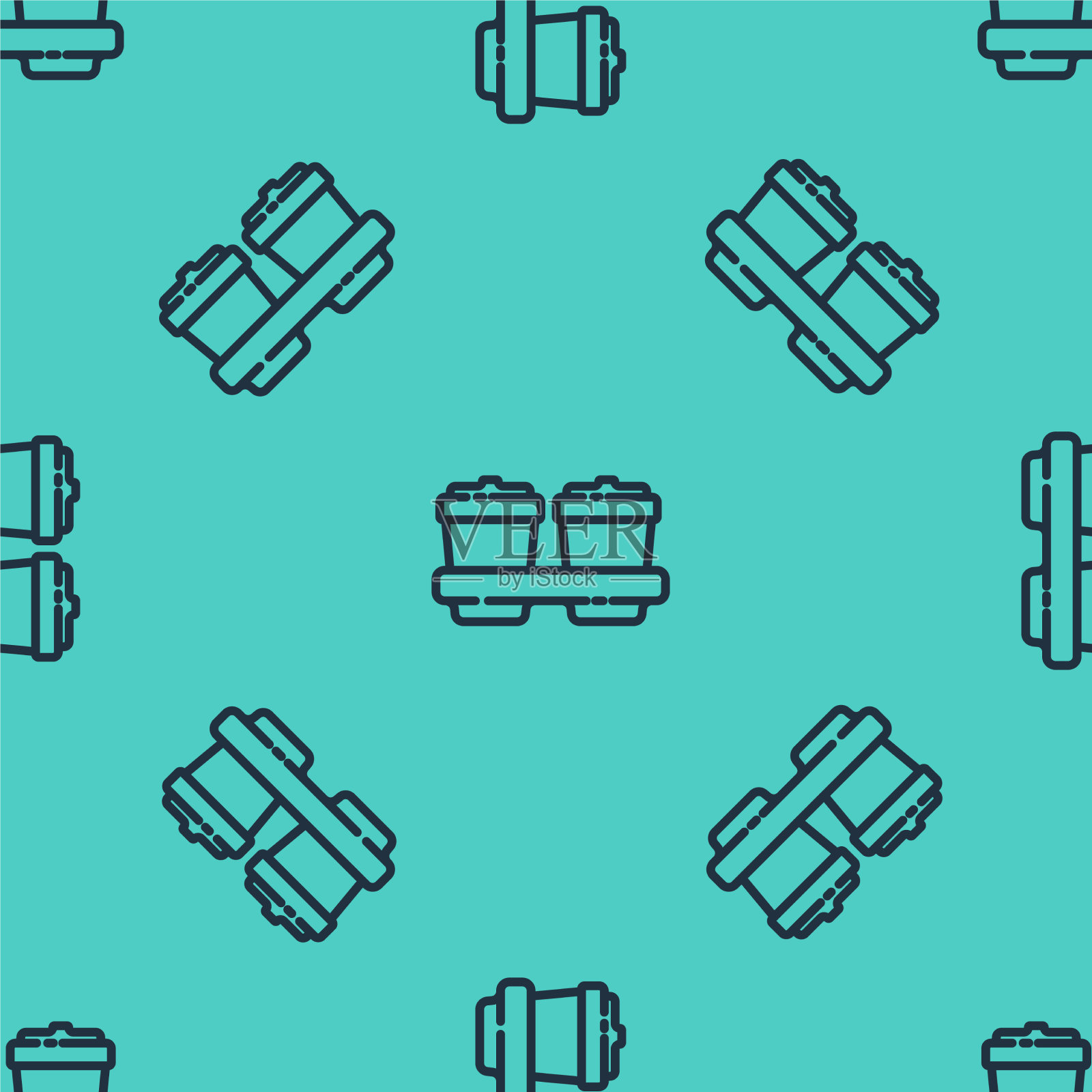 黑线咖啡杯去图标隔离无缝插画图片素材