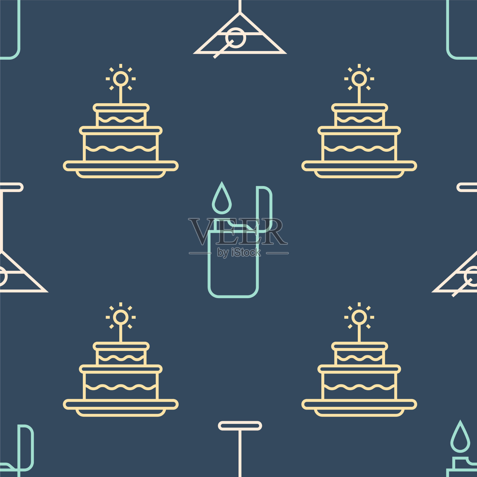 马提尼玻璃蛋糕和燃烧的蜡烛图标素材