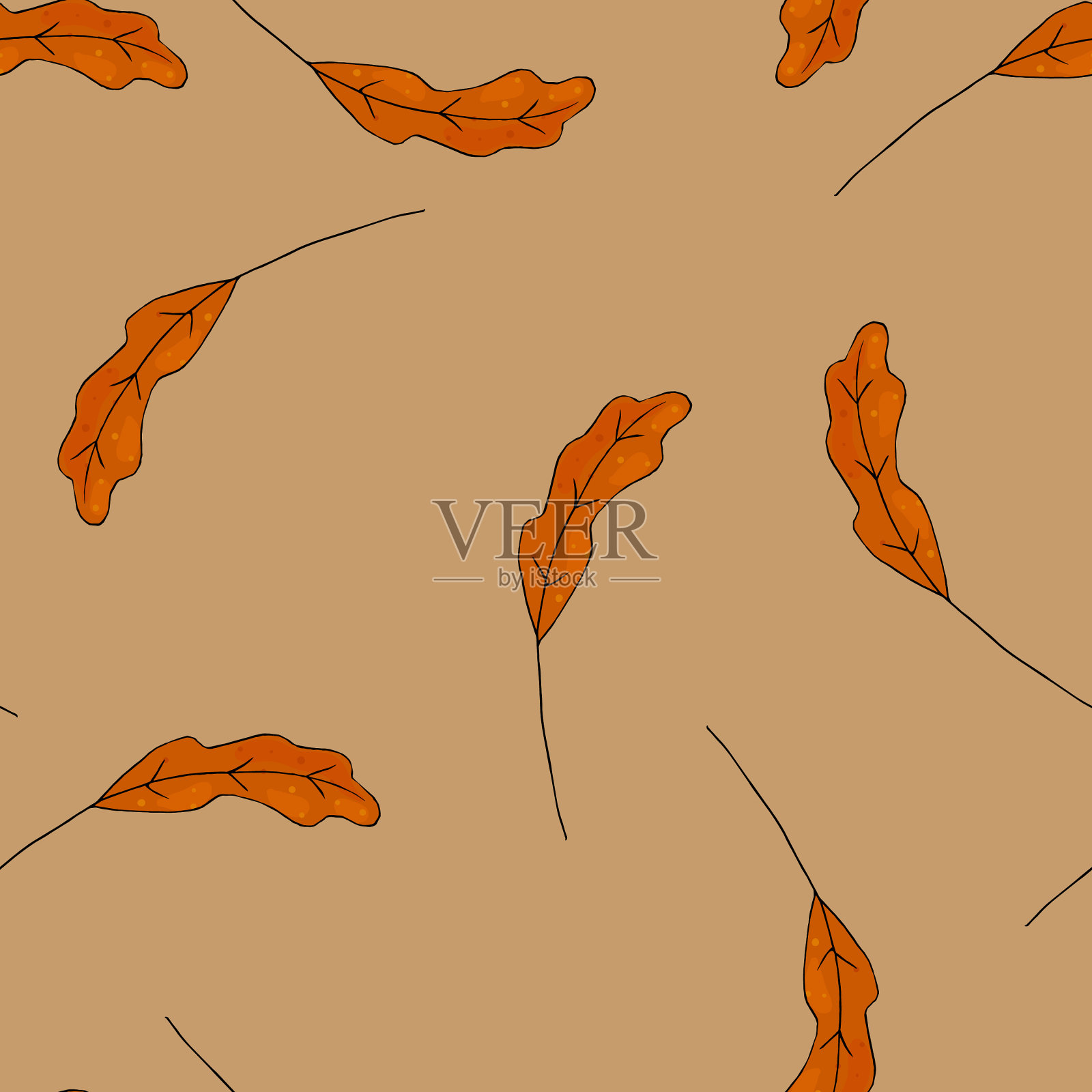 秋天的叶子橙色，黄色，棕色的颜色插画图片素材