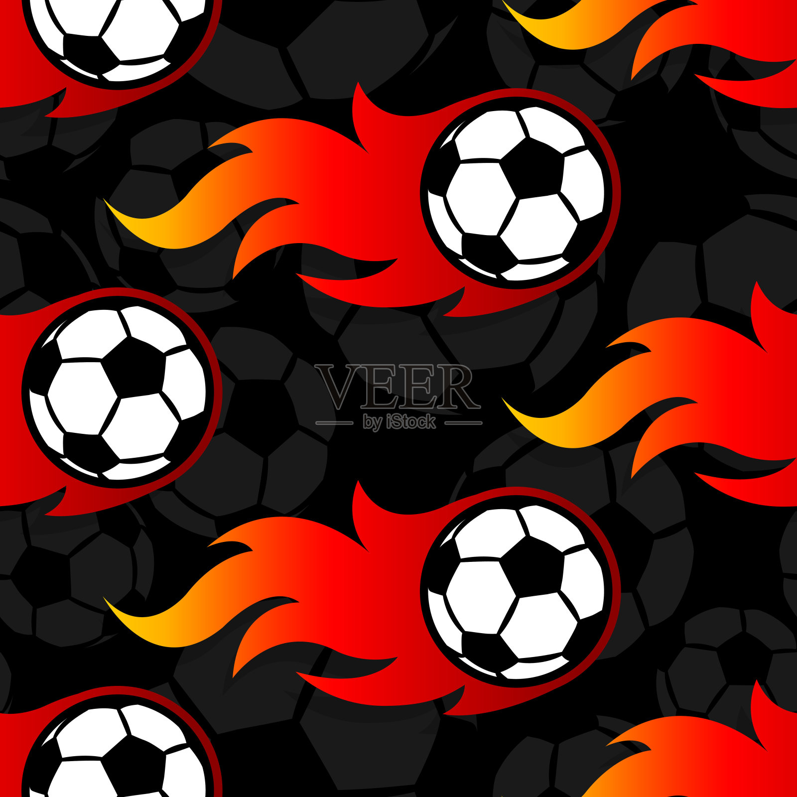 足球足球图标和火焰火焰无缝图案纺织品设计插画图片素材