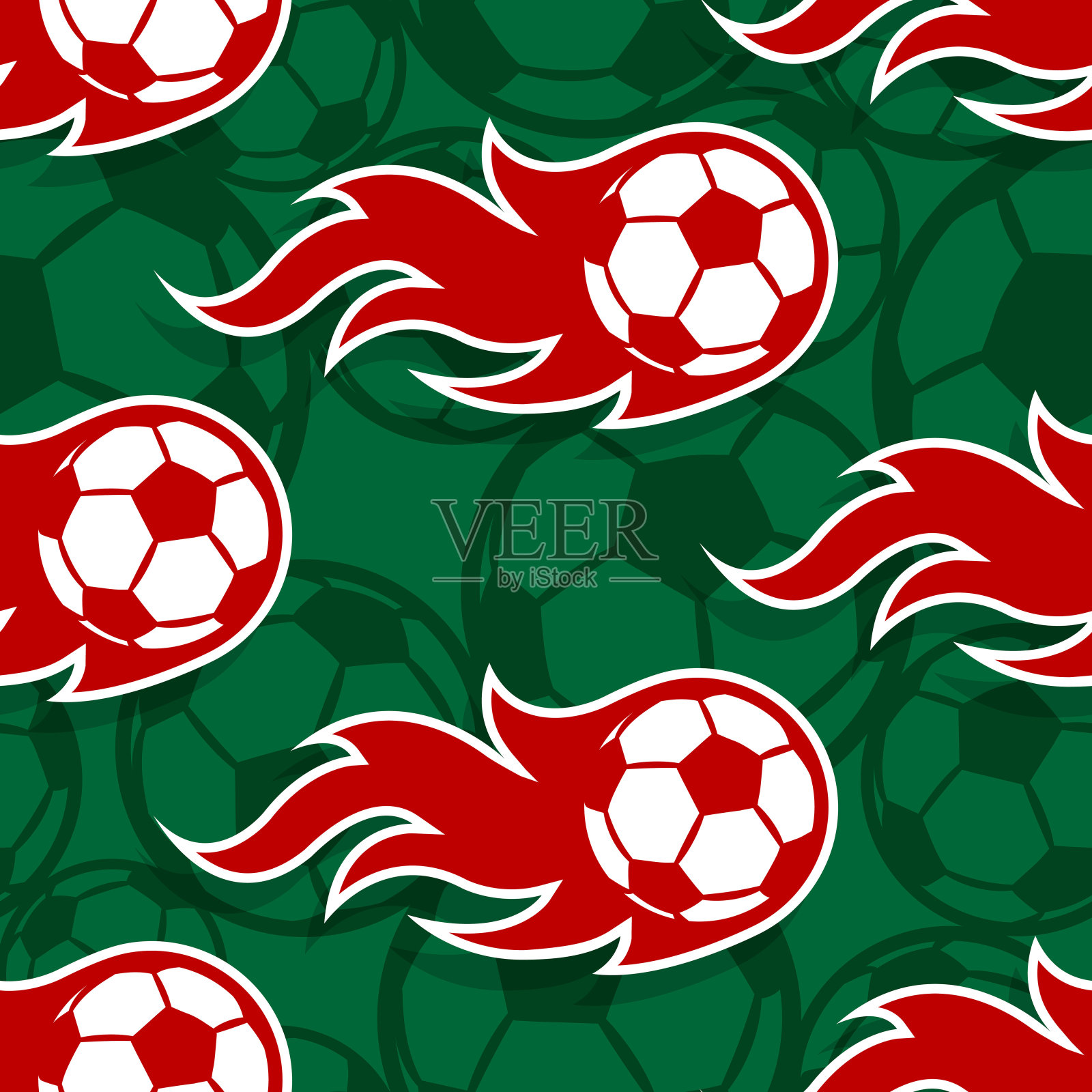 足球足球图标和火焰火焰无缝图案纺织品设计插画图片素材