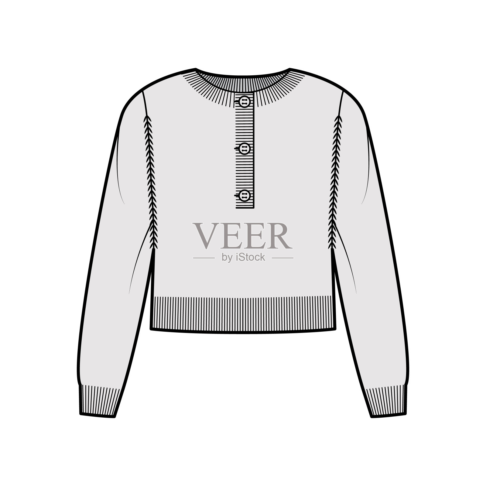 毛衣裁剪henley颈部技术时尚插图与长袖，放松合身，腰部长度，罗纹针织修剪插画图片素材