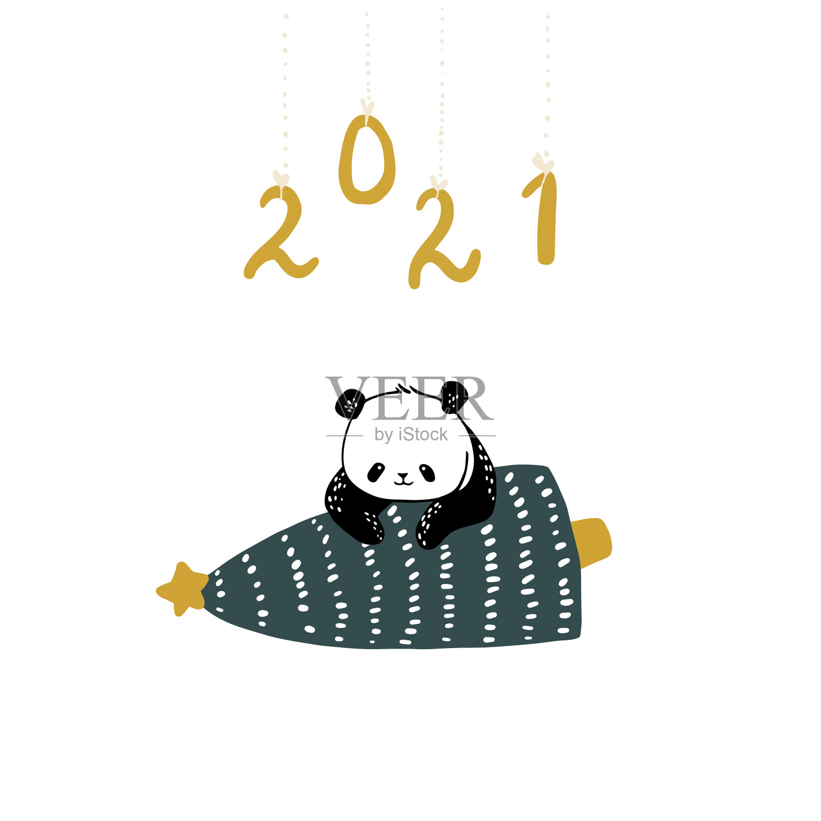 贺卡一个可爱的熊猫承载着一个圣诞节插画图片素材
