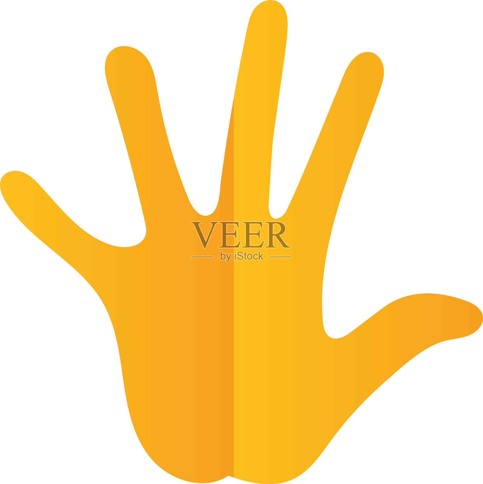 黄色的轮廓，一只手和五指插画图片素材
