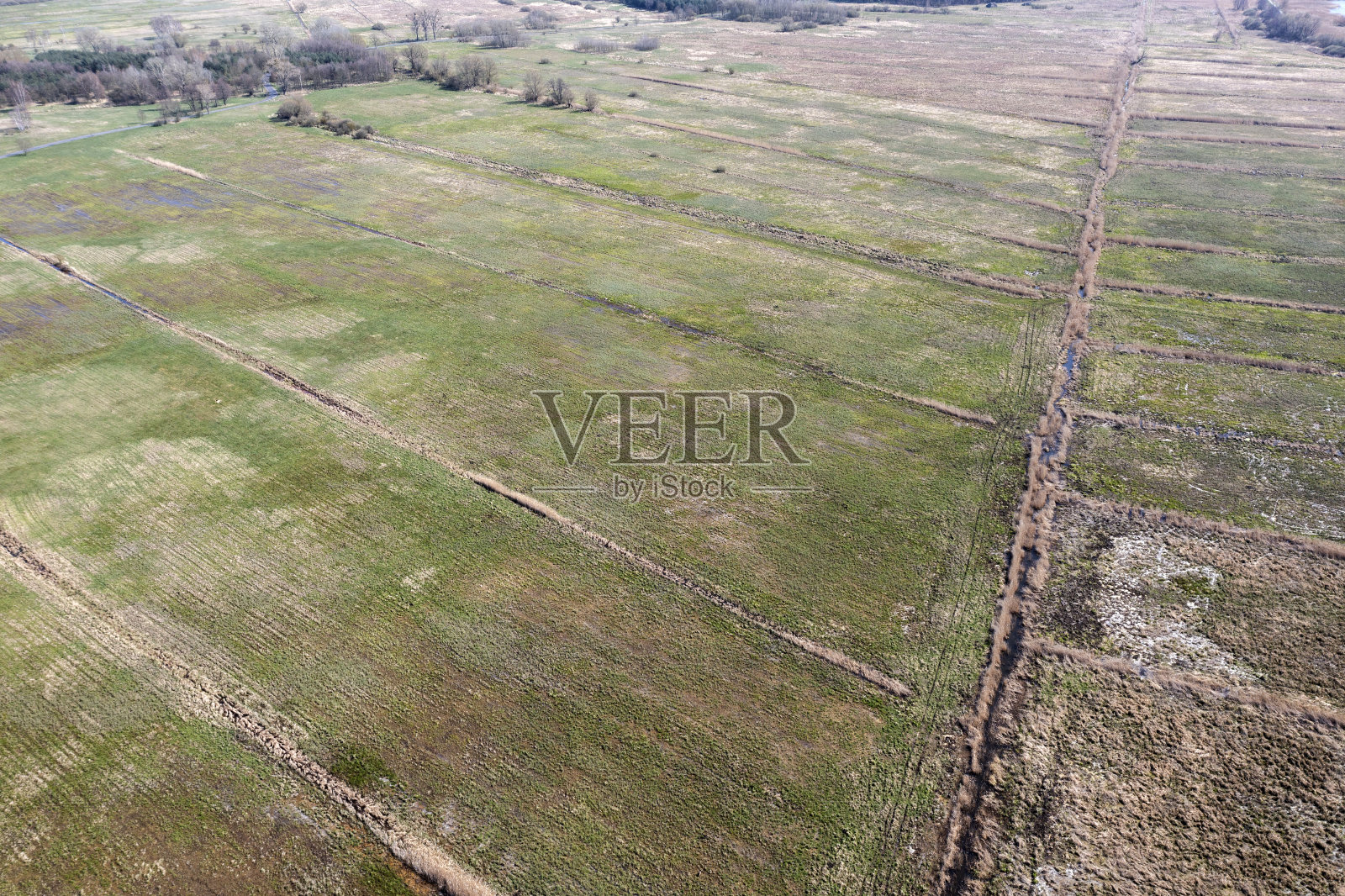 从空中看到的田野，从无人机拍摄的照片。农村景观。照片摄影图片