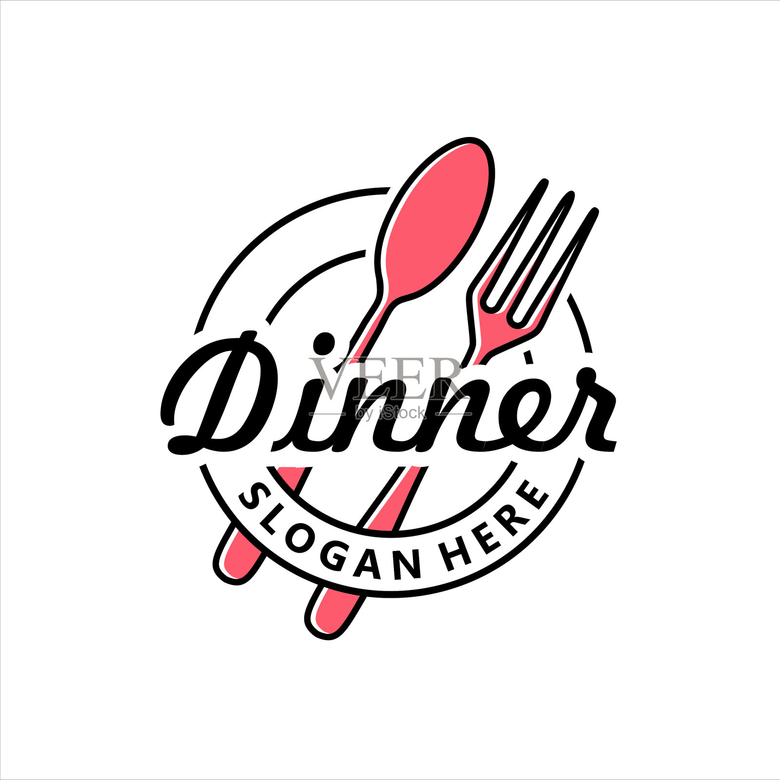 晚餐标志用叉子和勺子的餐厅插画图片素材