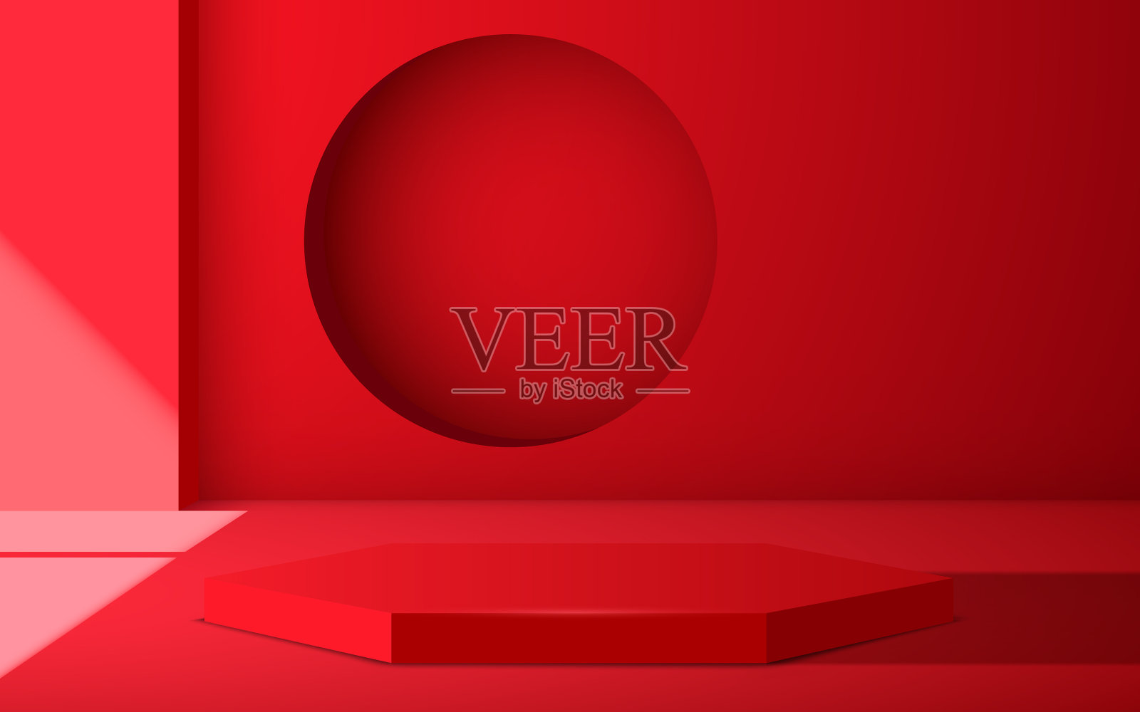 红色的六角形讲台在红色的演播室插画图片素材