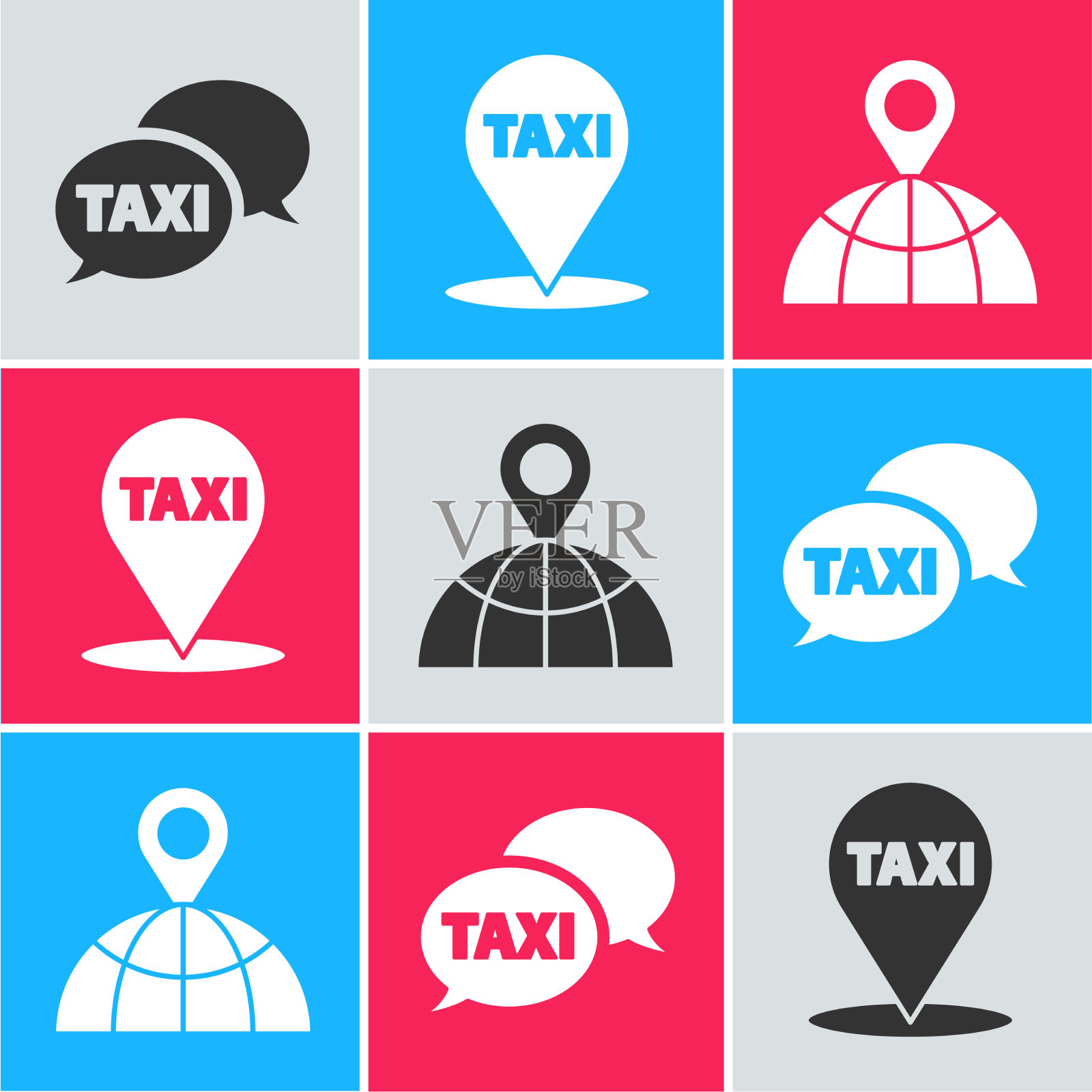 设置出租车呼叫电话服务地图指针用图标素材