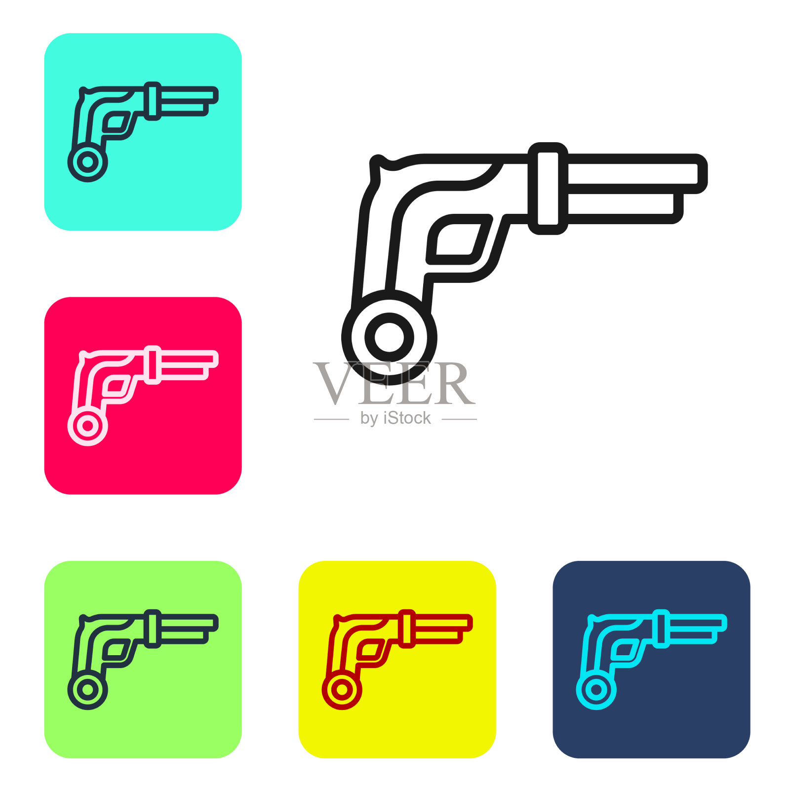 黑色线古董手枪图标孤立在白色插画图片素材