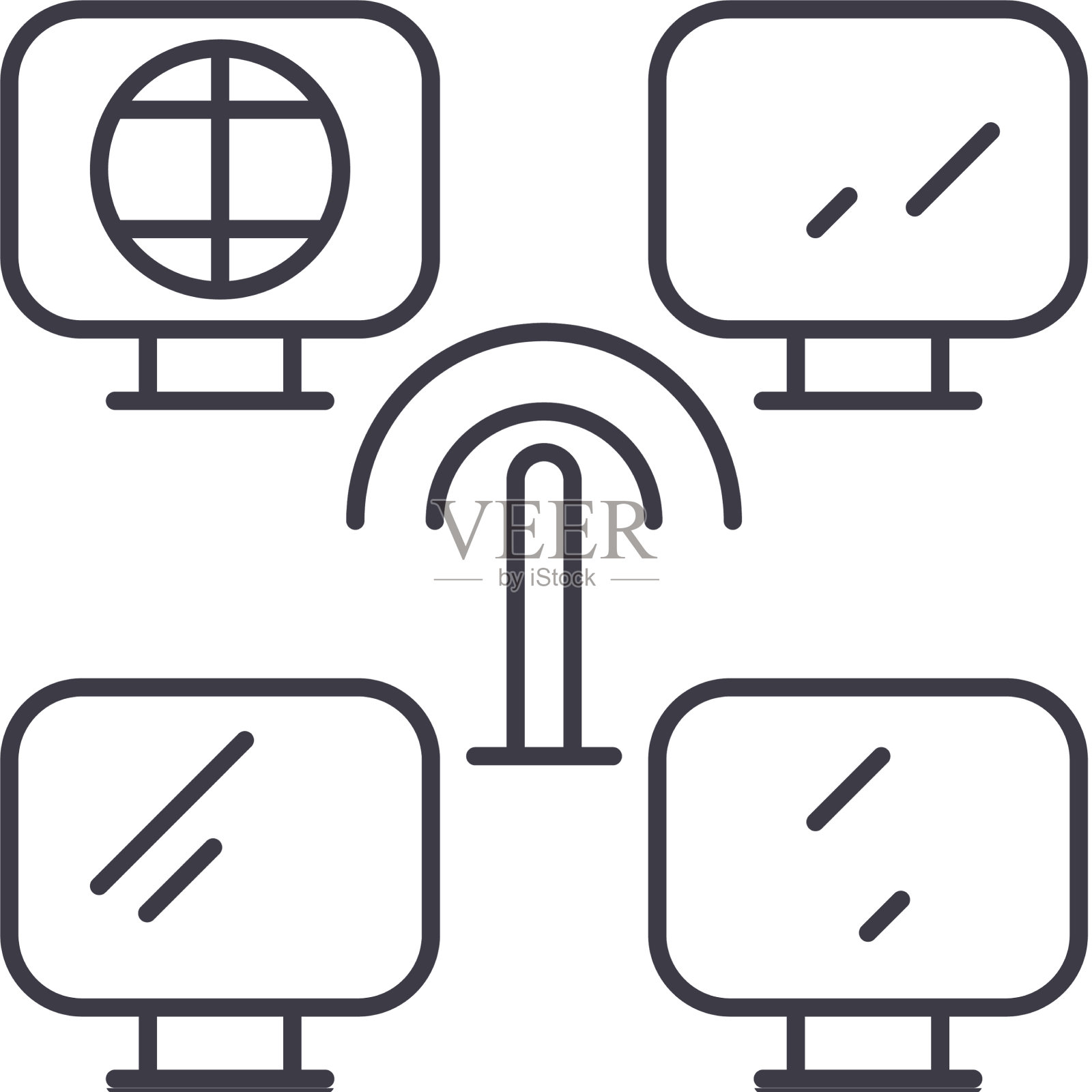 网络连接概念图标线性隔离插画图片素材