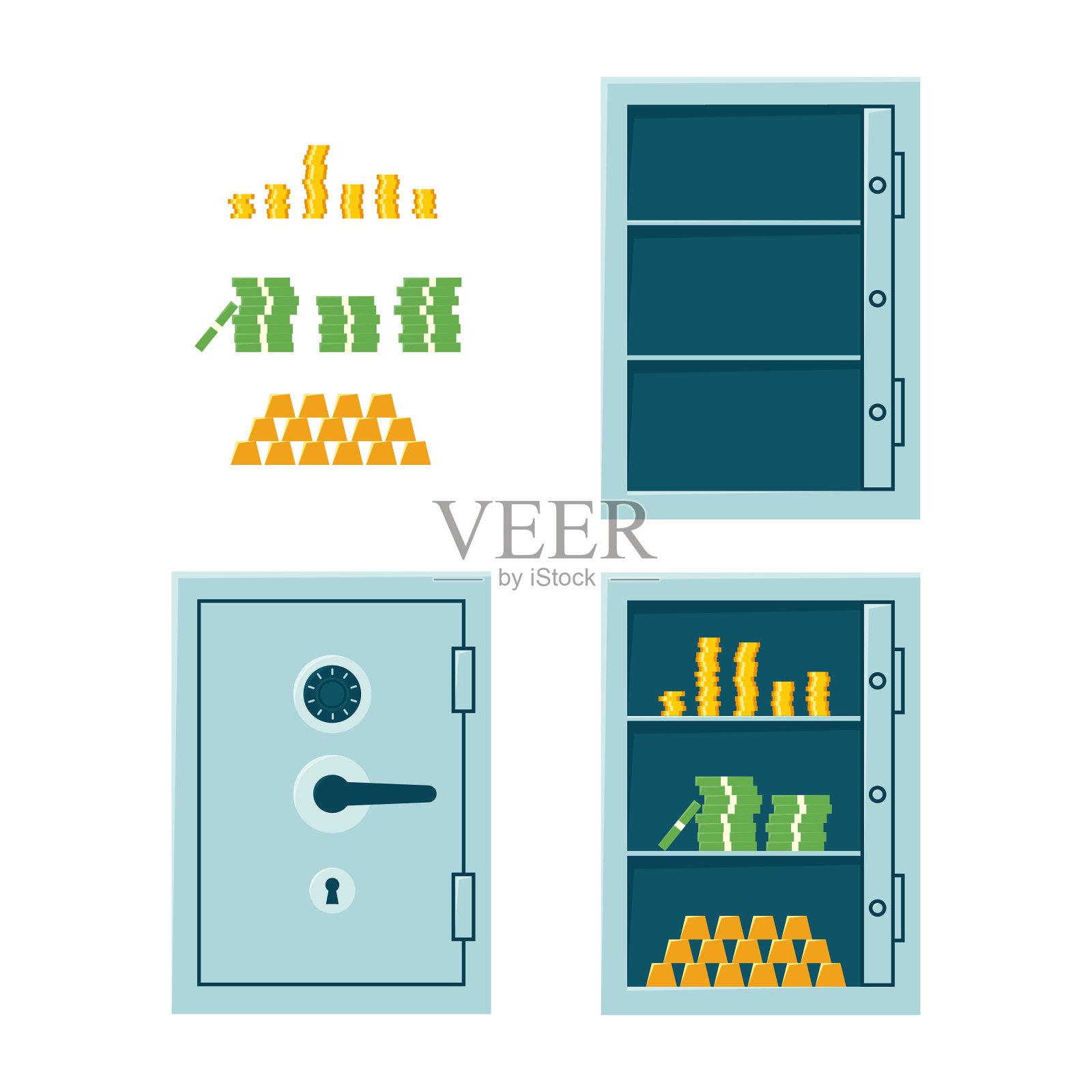 闭锁银行保险柜开空保险柜用插画图片素材