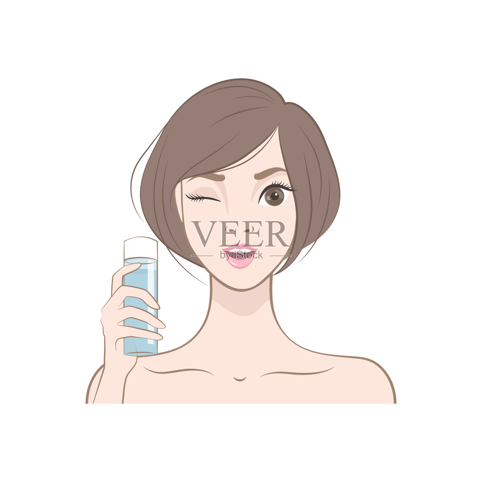 美丽的年轻女人与清洁新鲜的皮肤。插画图片素材