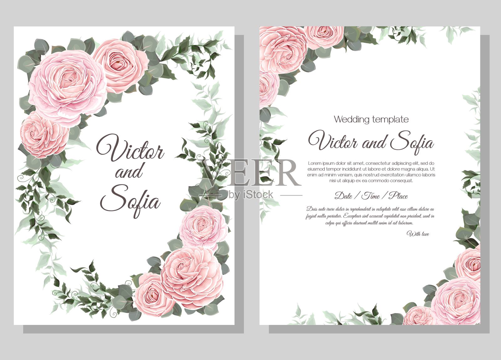 矢量花卉模板的婚礼邀请设计模板素材