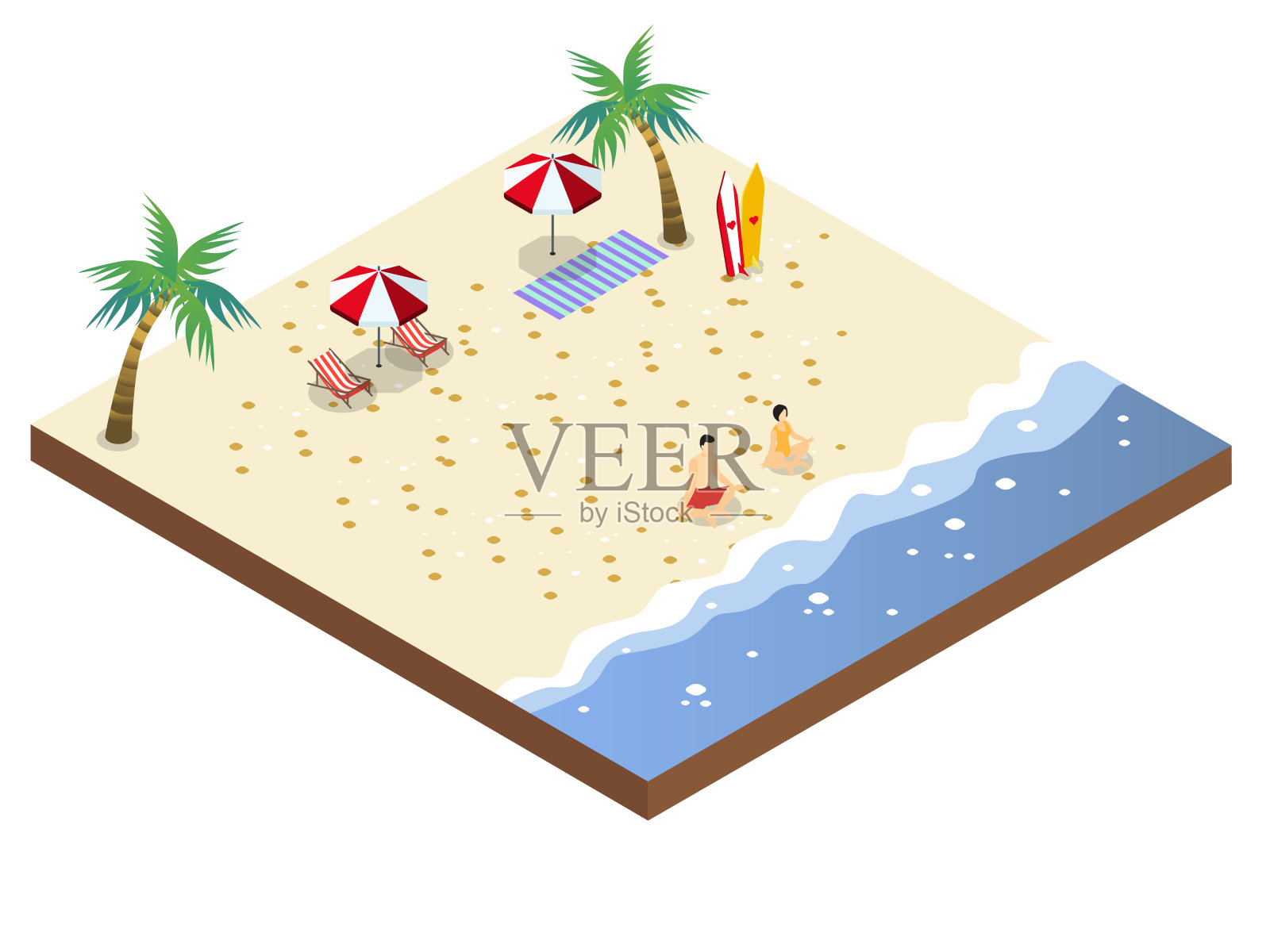 一对情侣一边在海滩上冥想一边约会插画图片素材