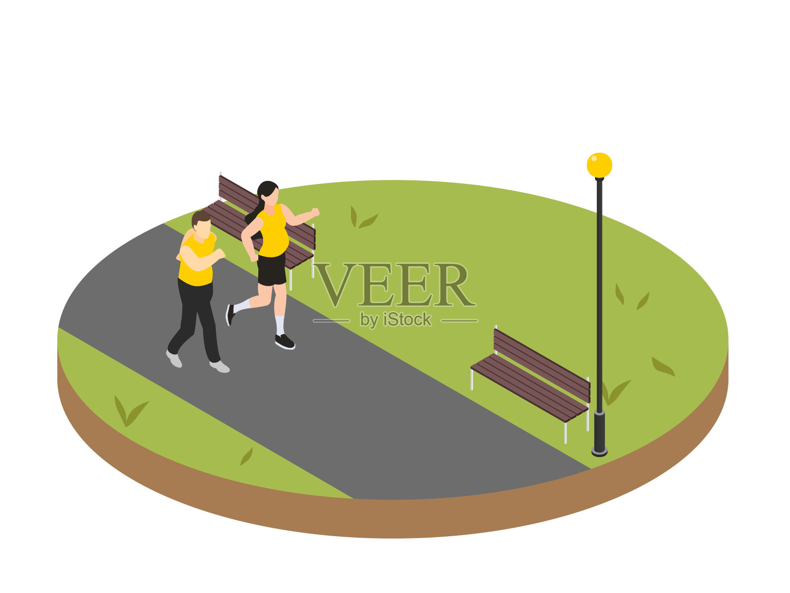 超重夫妇一起慢跑减肥插画图片素材