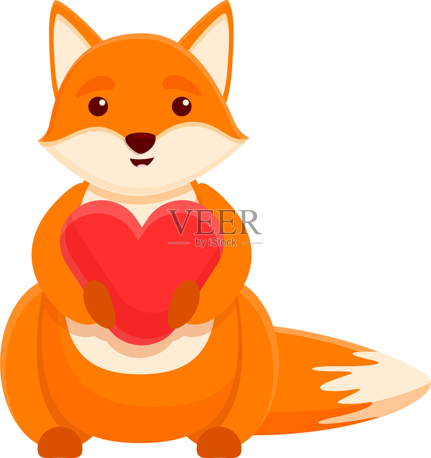 卡通风格的心形狐狸图标设计元素图片