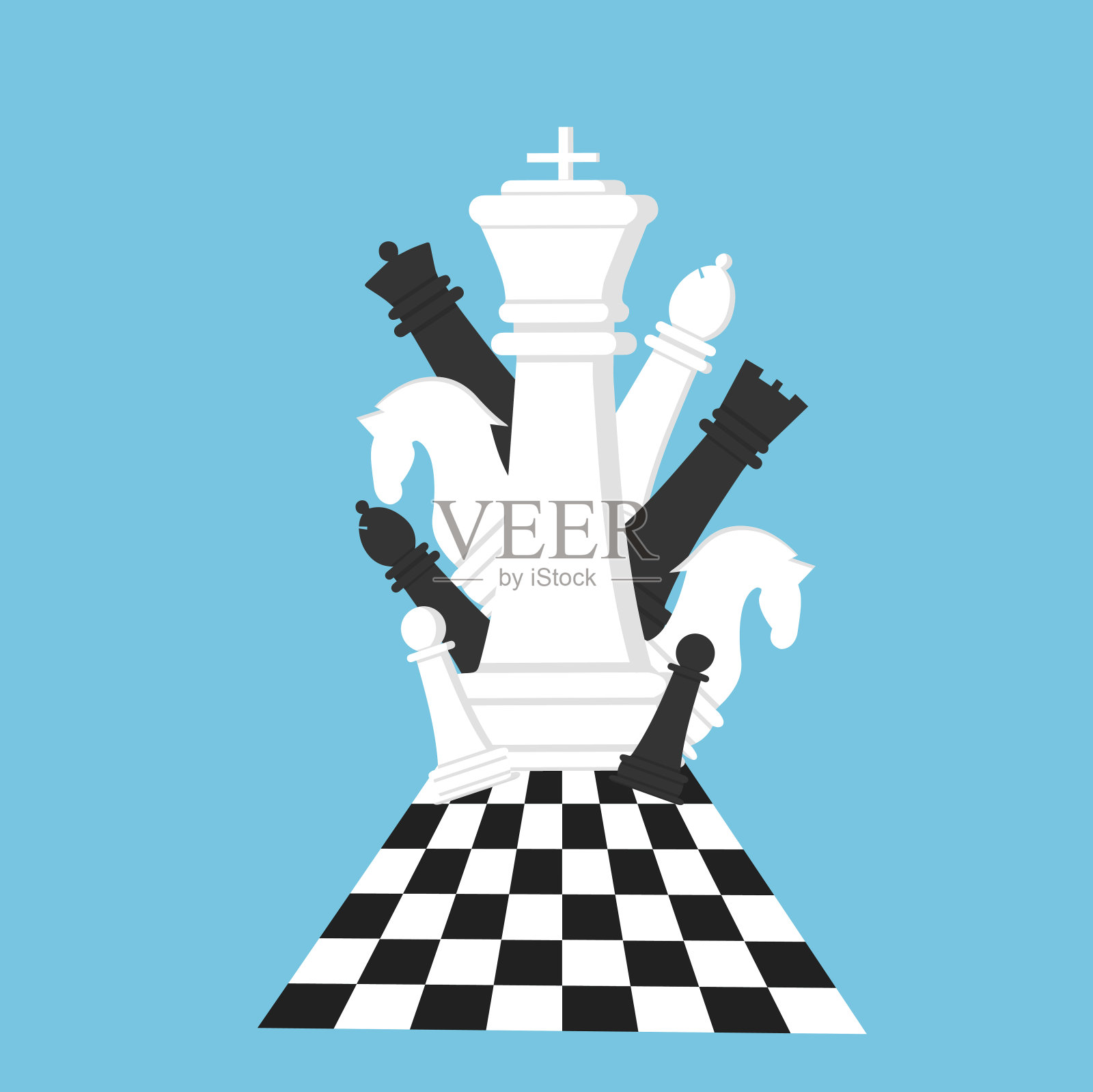 一套黑白象棋插画图片素材