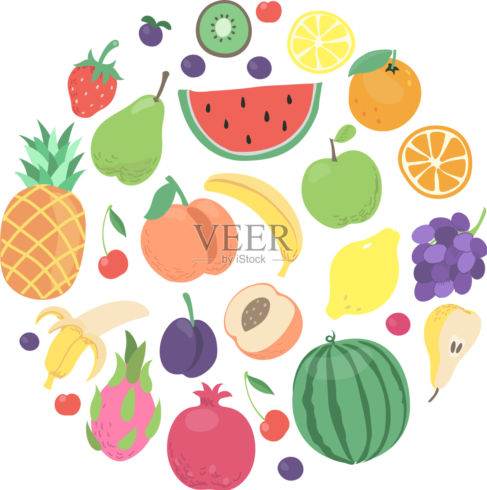 卡通涂鸦水果和浆果圈设计设计元素图片