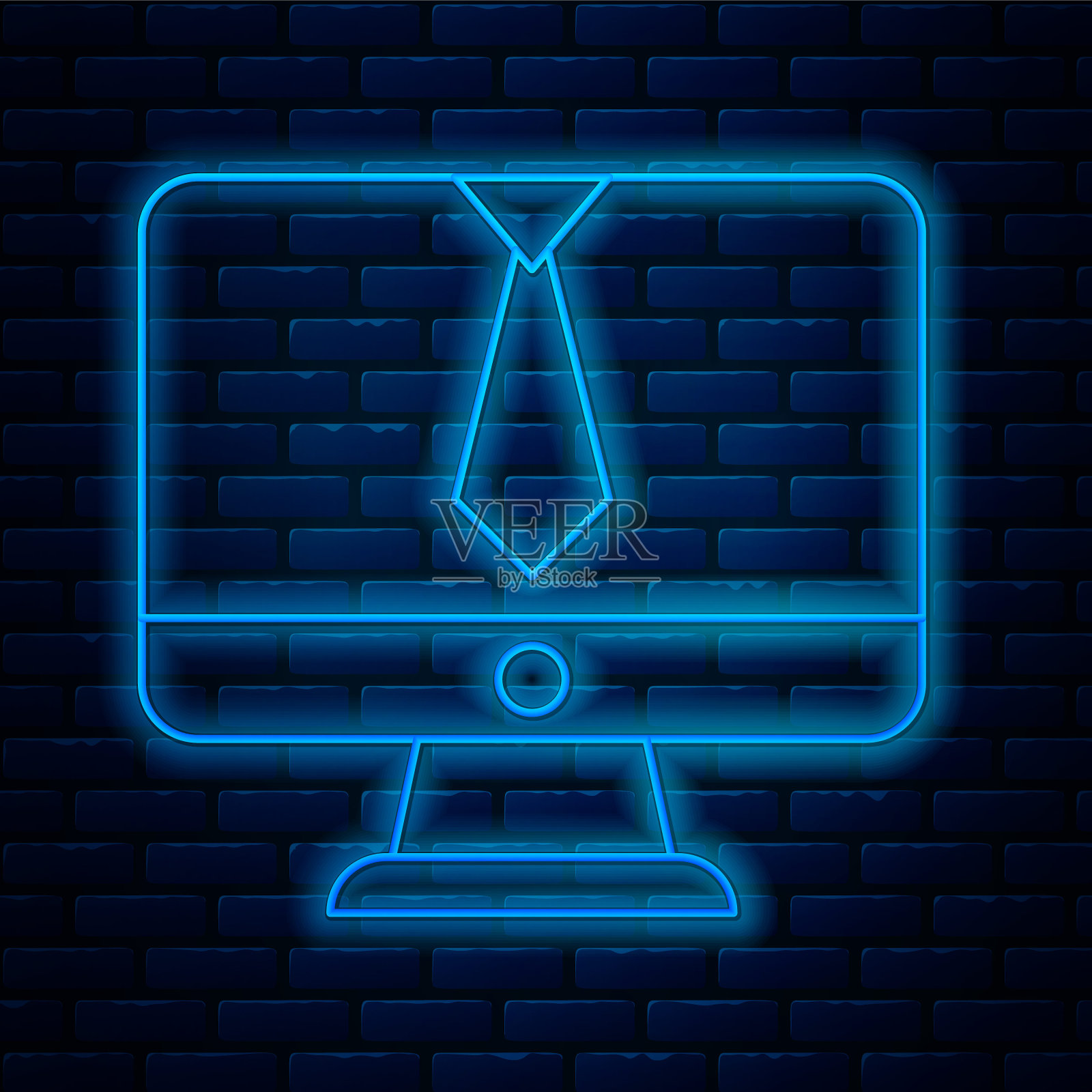 发光的霓虹灯线视频聊天会议图标孤立在砖墙的背景上。在线会议工作在家。远程项目管理。向量设计元素图片