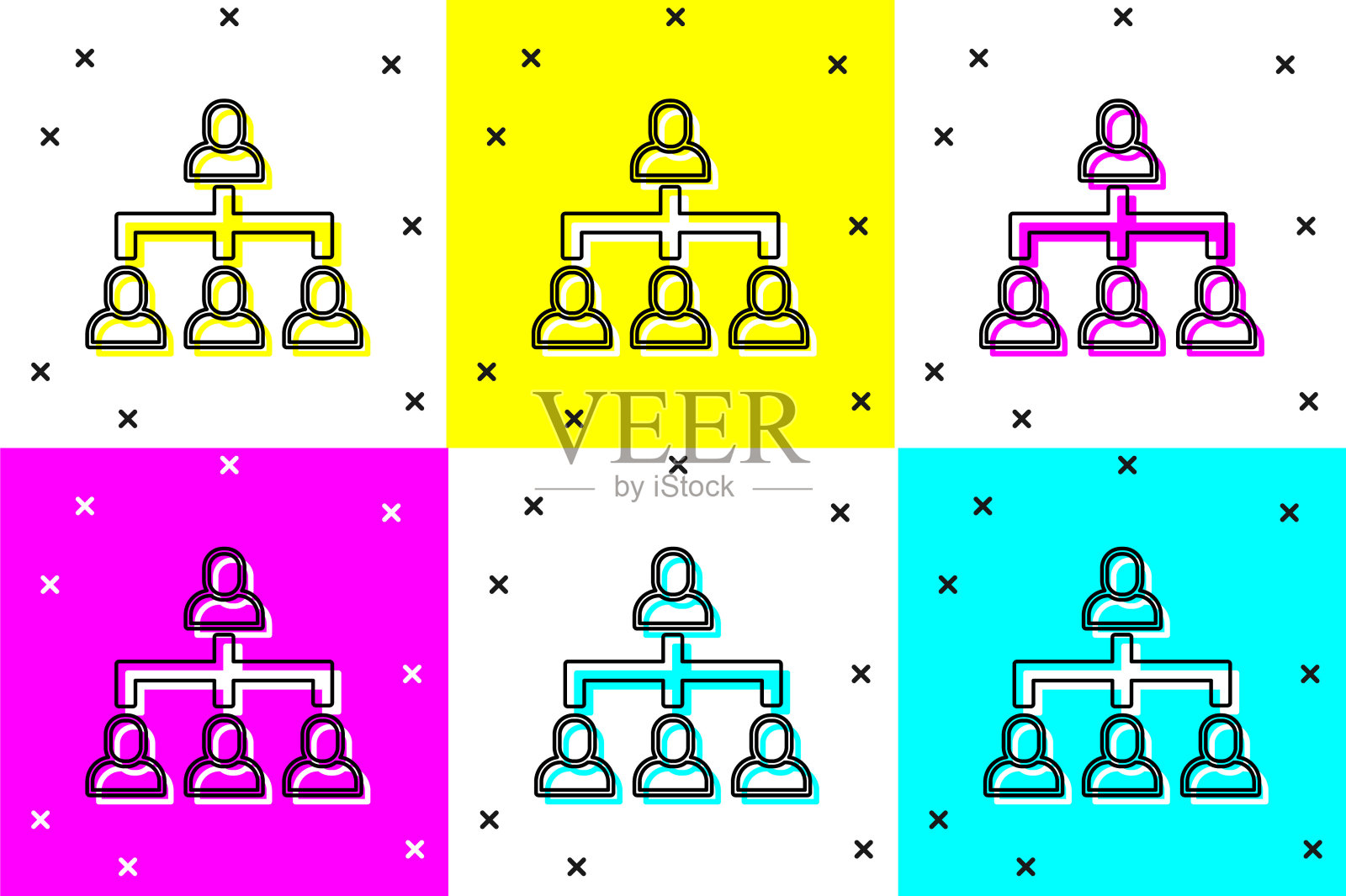 设置业务层次结构组织图信息图图标孤立的颜色背景。企业组织结构图形元素。向量插画图片素材