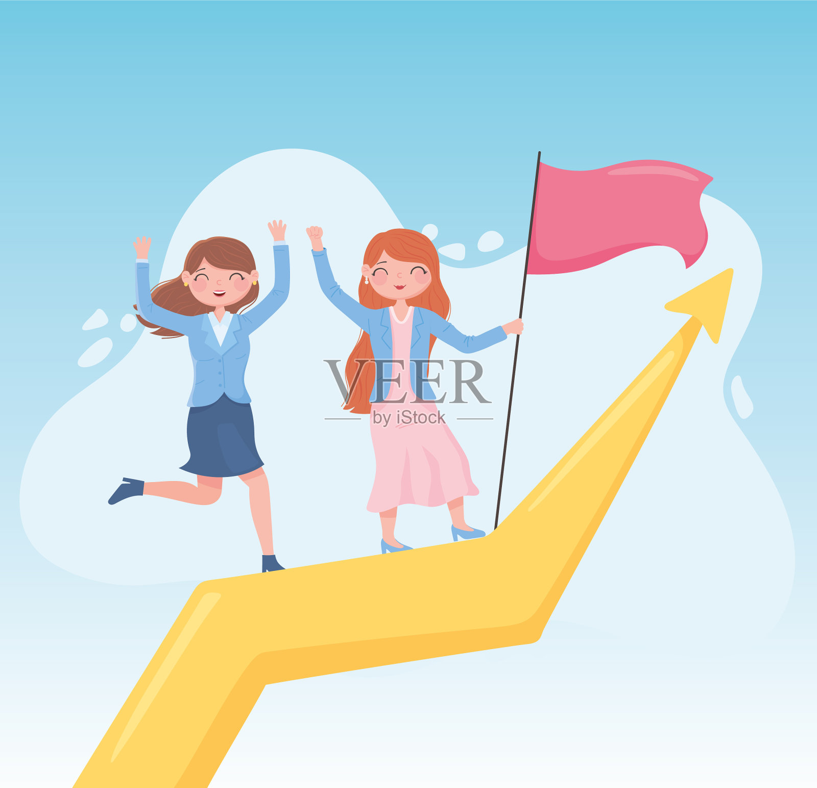 女性共同领导成功的事业插画图片素材