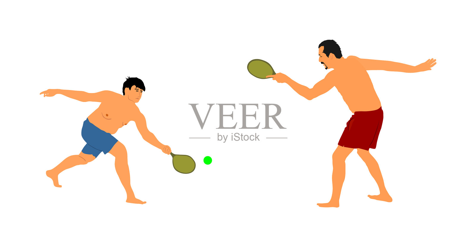 父亲和男孩在沙滩上打网球插画图片素材