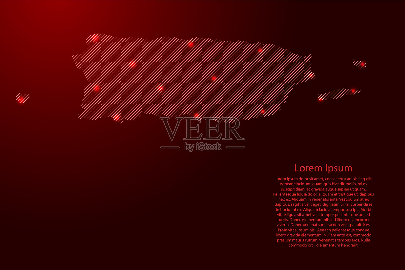 波多黎各地图由红色图案斜平行插画图片素材